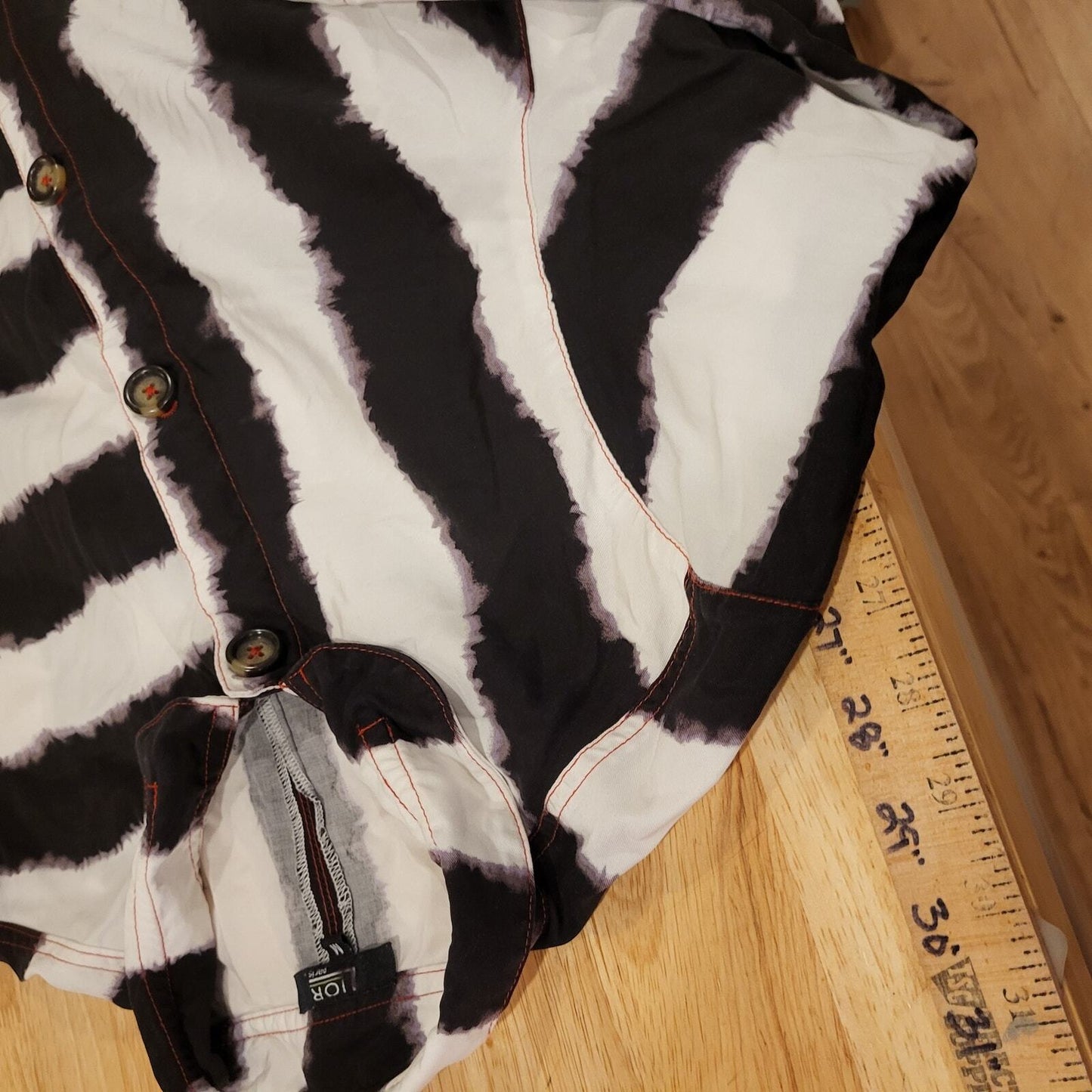 Black & White Striped Button Down Collared Shirt Beetlejuice Med 21" P2P