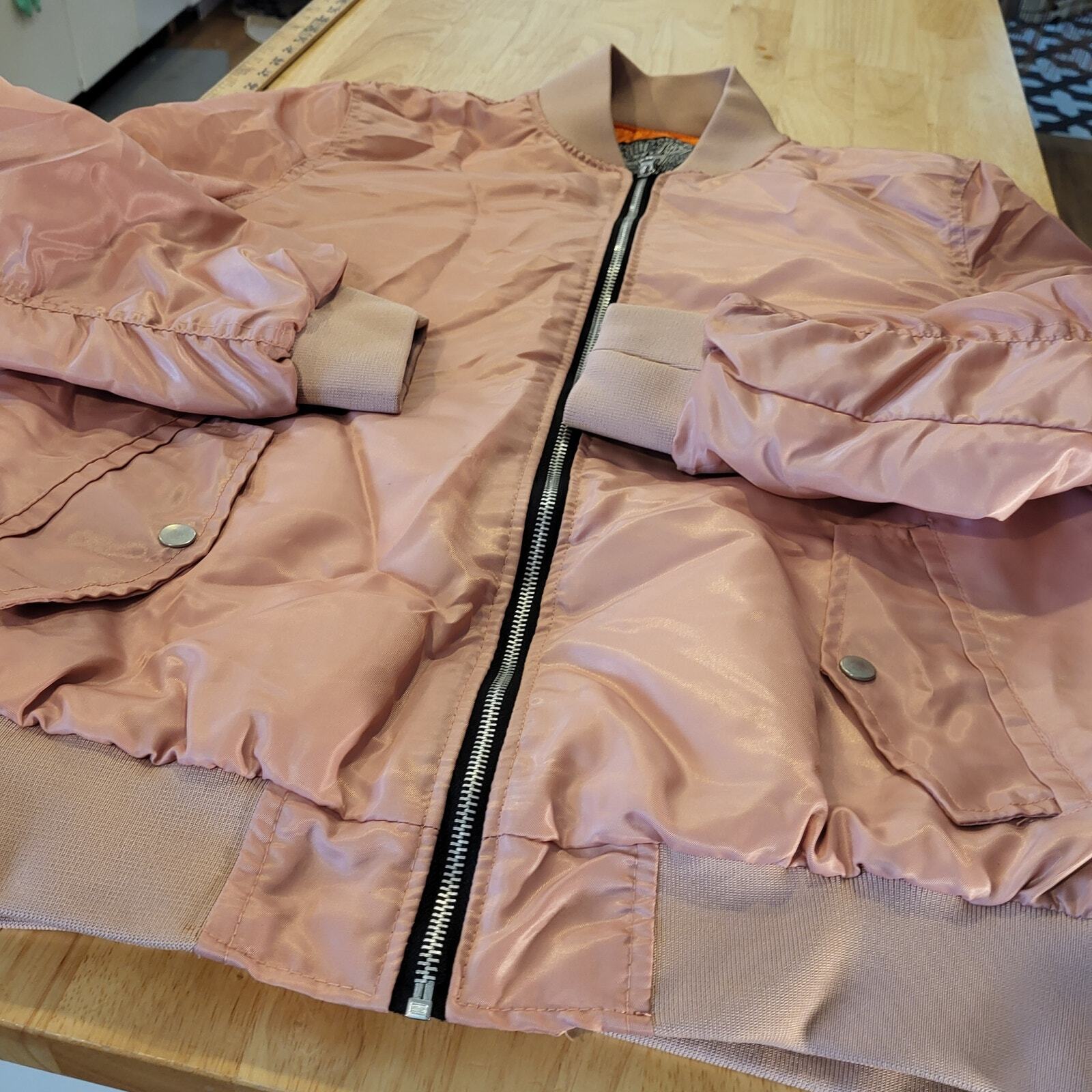 Brooklyn Cloth Pink Bomber Jacket Orange Lining Medium 23" Pit to Pit