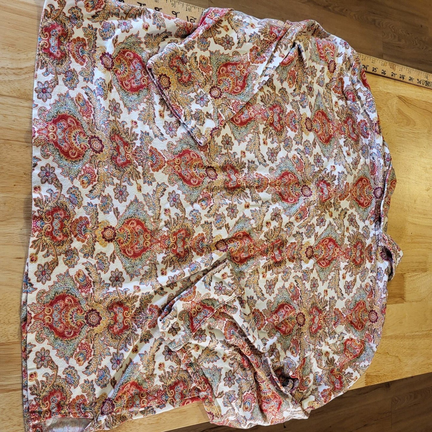 Ralph Lauren Paisley Light Weight Flannel Pajama Set Cotton Button Collared XL