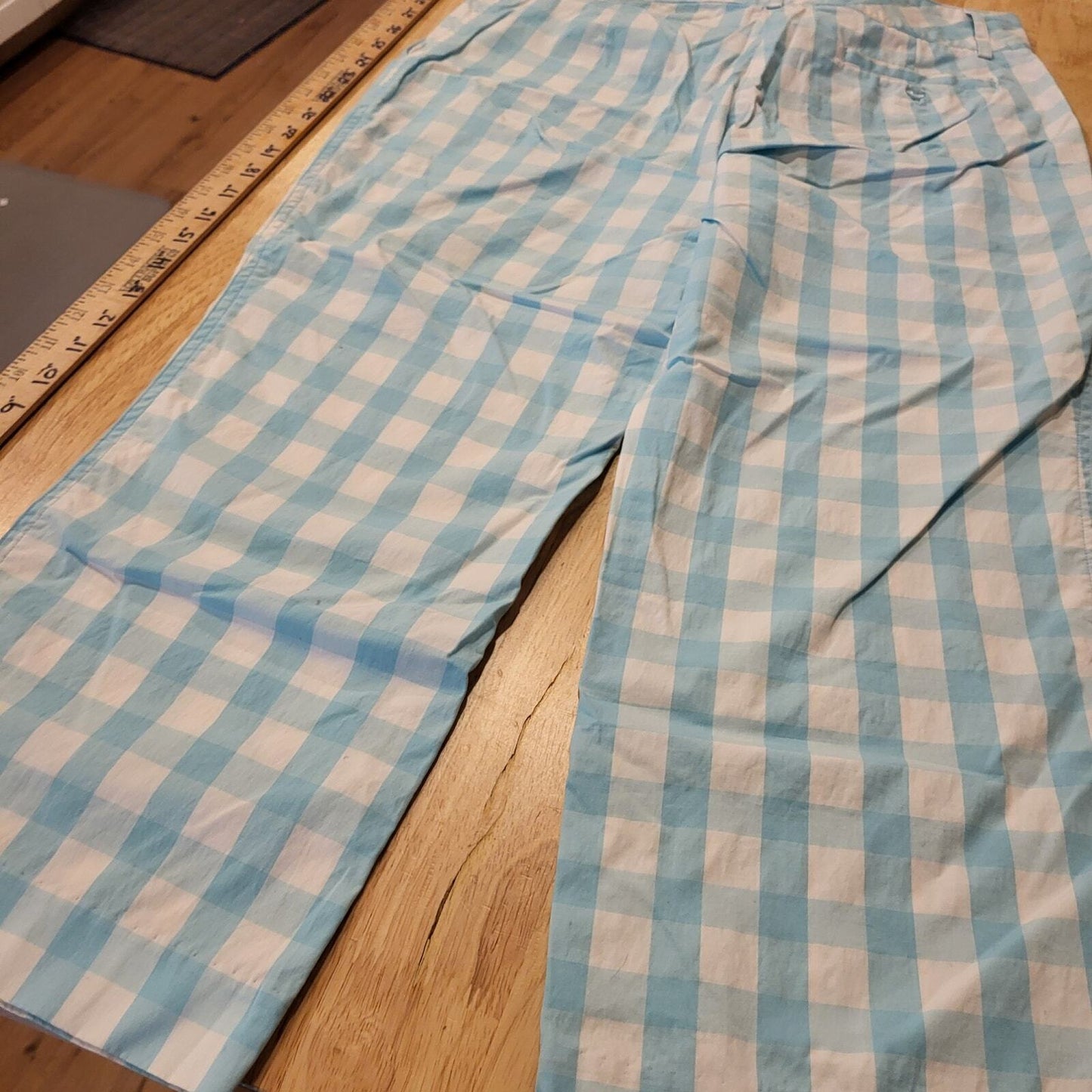 Lilly Pulitzer Blue gingham cropped pants zip pocket cotton straight size 6