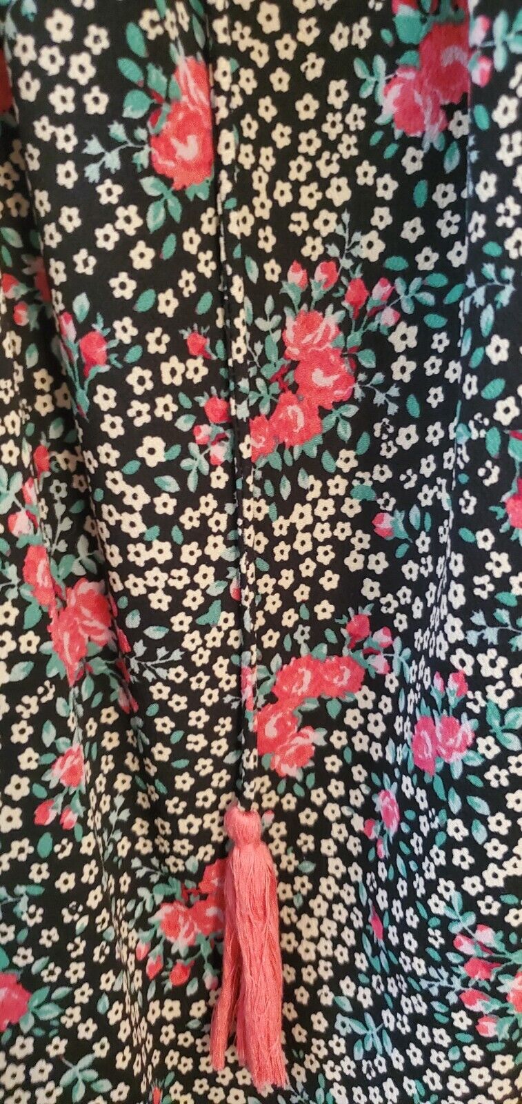 Floral dress Size Large Black & Pink Pom Pom Hem A-line Off The Shoulder Elastic