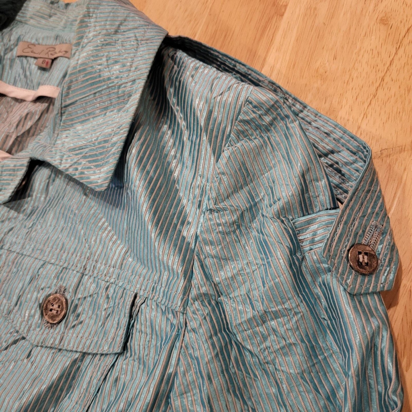 Emil Rutenberg Teal Metalic Jacket Vintage Pockets 21" shoulder to hem 18" P2P