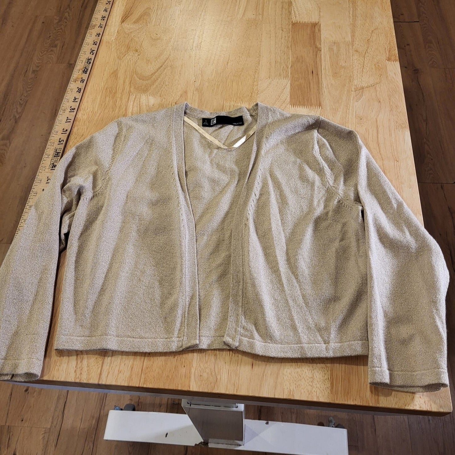 Leslie Fay Gold Metallic Bolero Cardigan Size Small 3/4 Sleeve