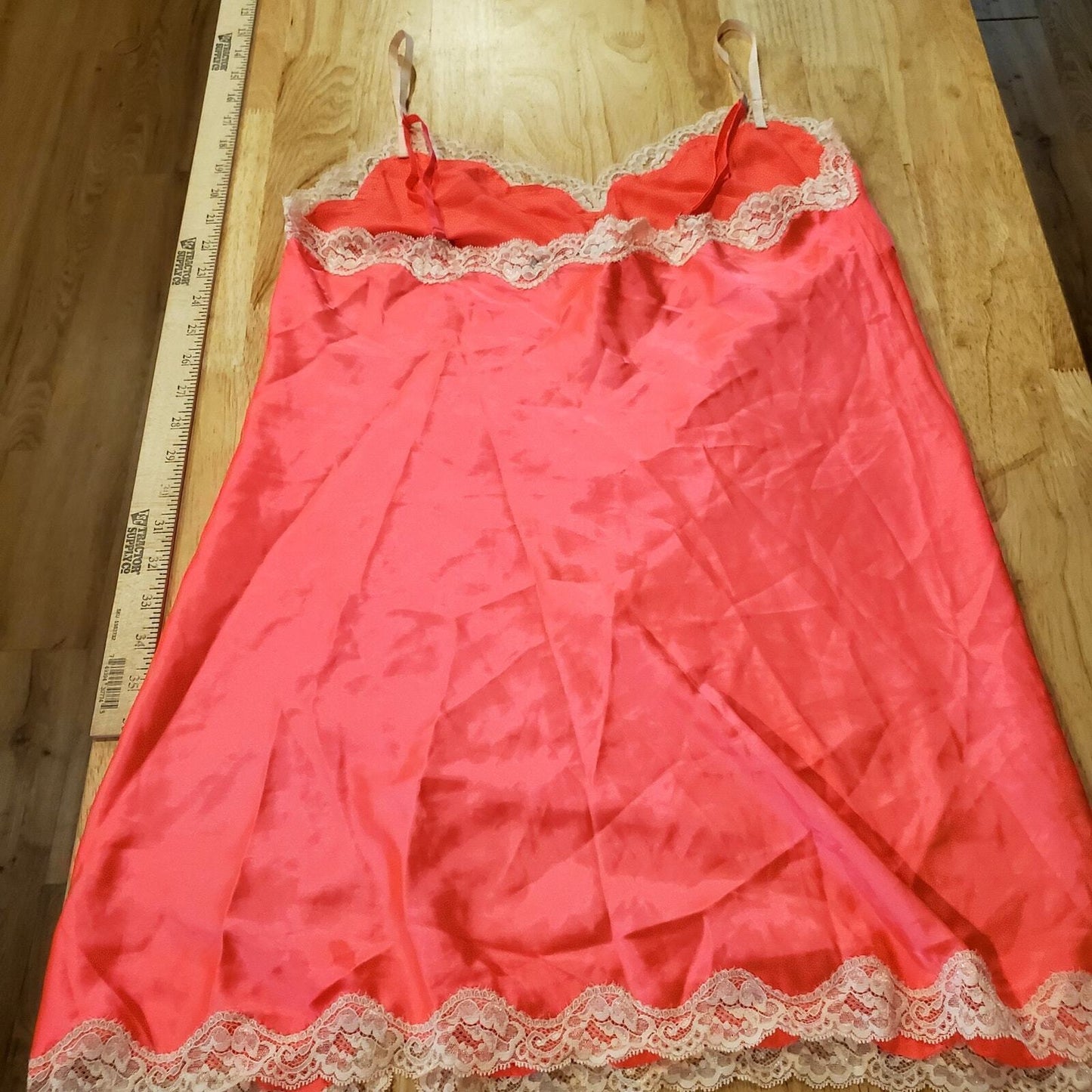 Victoria's Secret Neon Pink Spaghetti Strap White Lace Trim Slip Dress Small