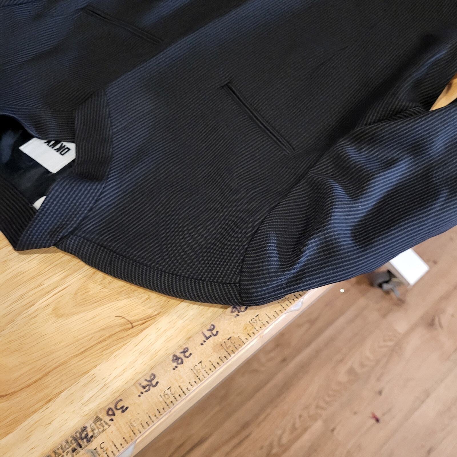 DKNY Donna Karen Wool Mandarin Collar Invisible Button Pinstripe Coat 8