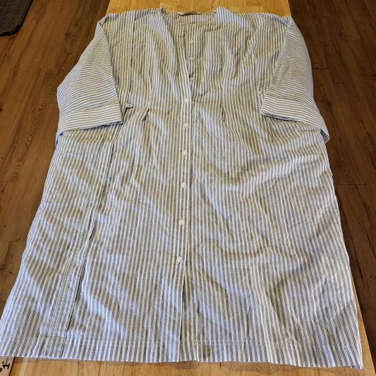 Zara White Striped Cotton Shirt Dress Gathered Back Pockets Small