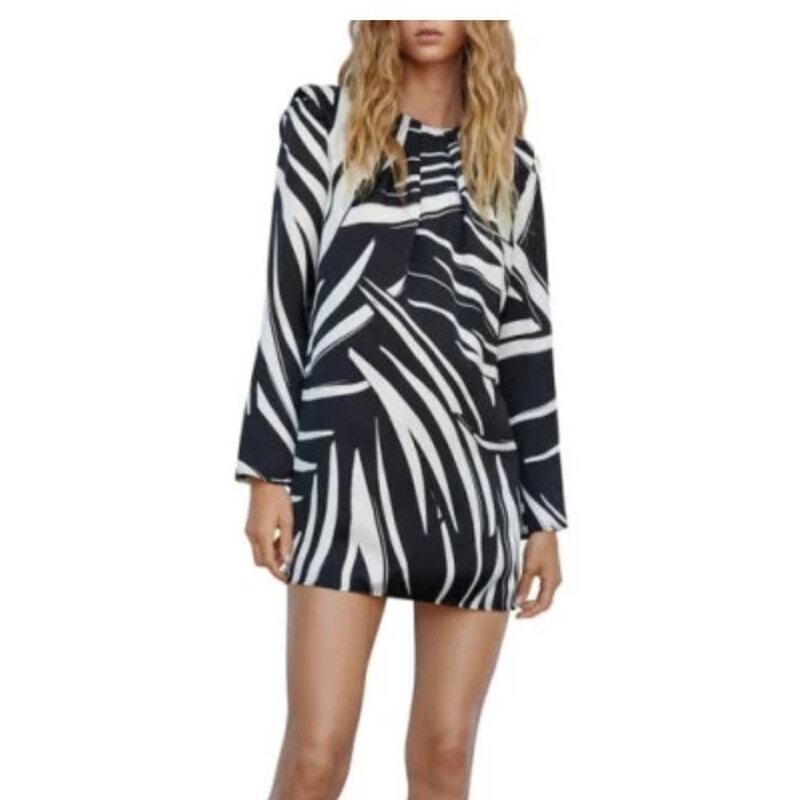 Mango Abstract Print Long Sleeve Mini Dress sz 6 20" P2P 30" Long