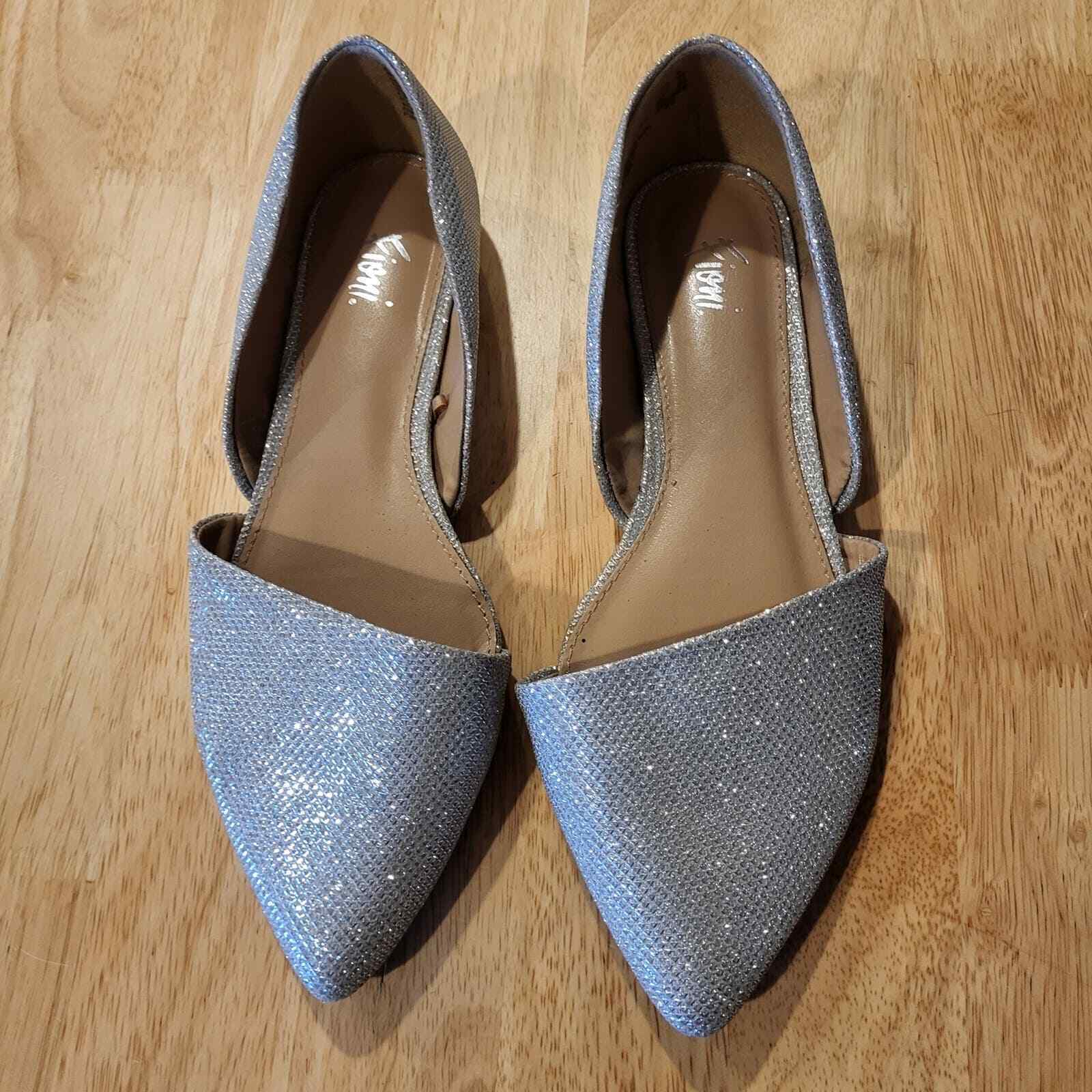 Silver metallic pointed toe open side flats 8