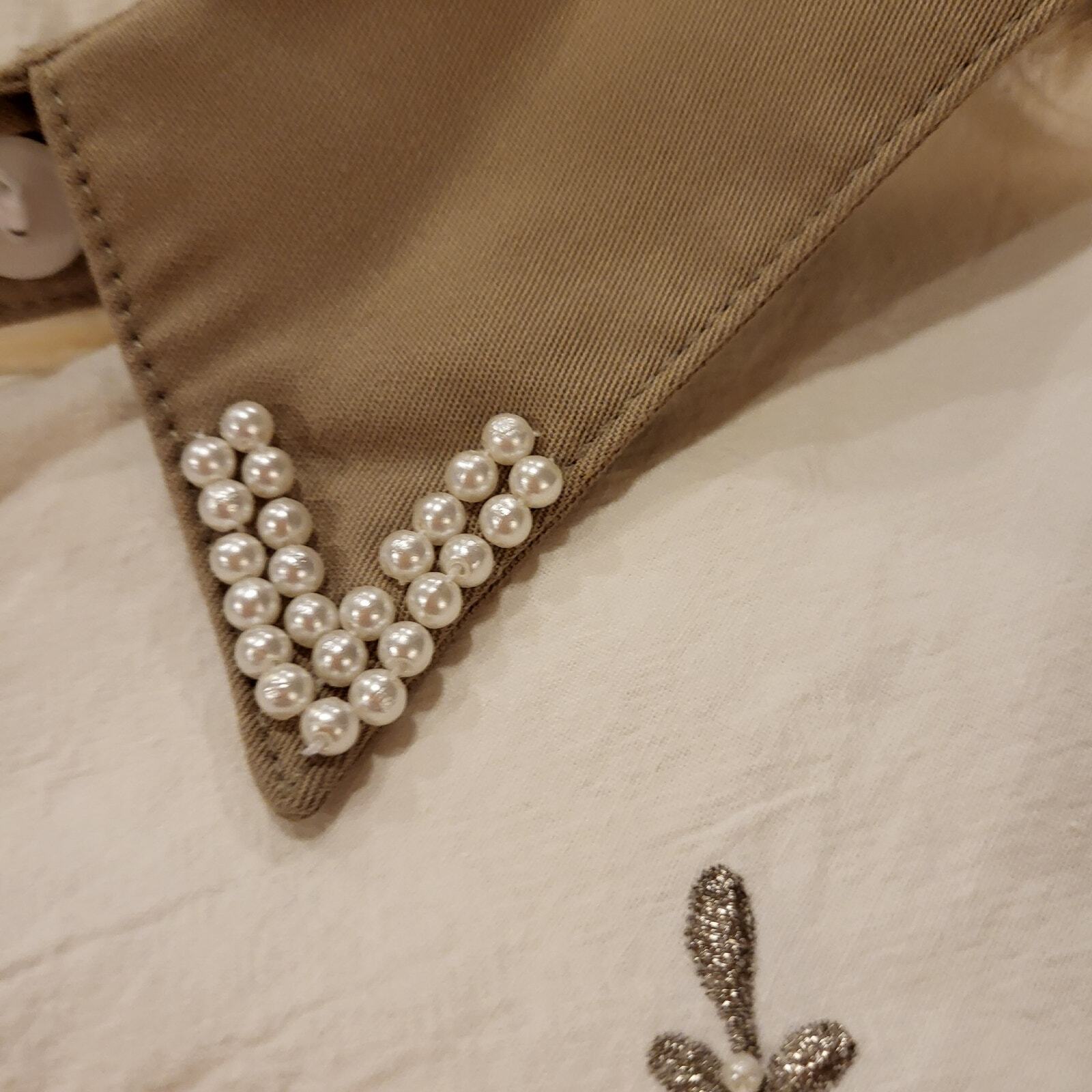 Vintage Beaded Jane Ashley White Short Sleeve Button Down Collared Shirt