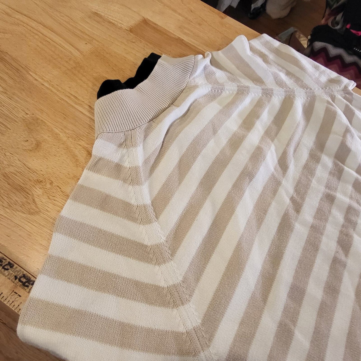Collectable by Parkhurst Beige White Striped 1/4 Zip Sweater 100% Cotton Large