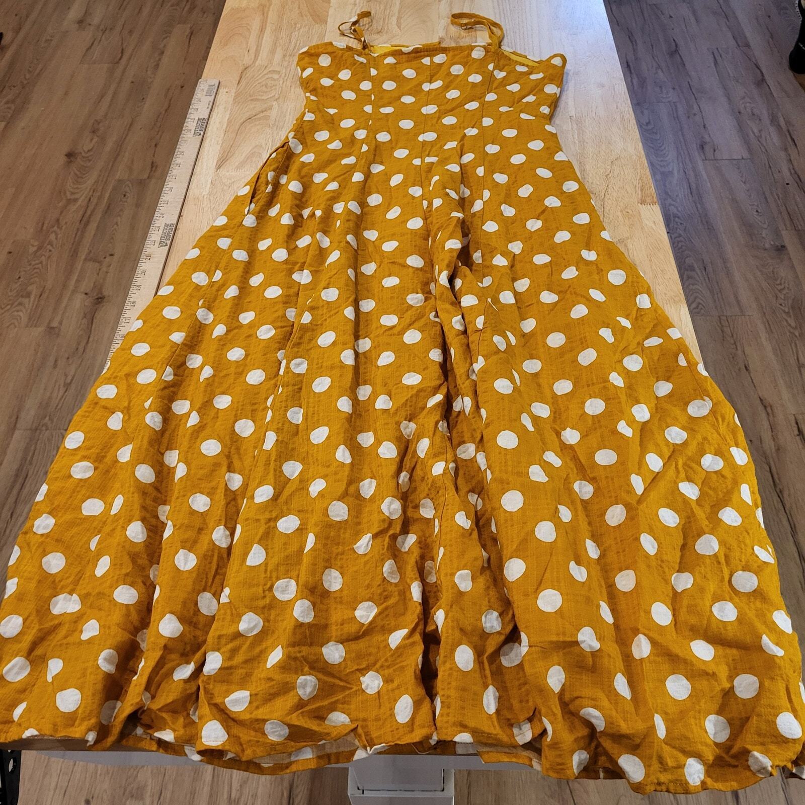 Rebellion Mustard Yellow Polka Dot Strappy Dress Small Button 16" p2p 14" Waist