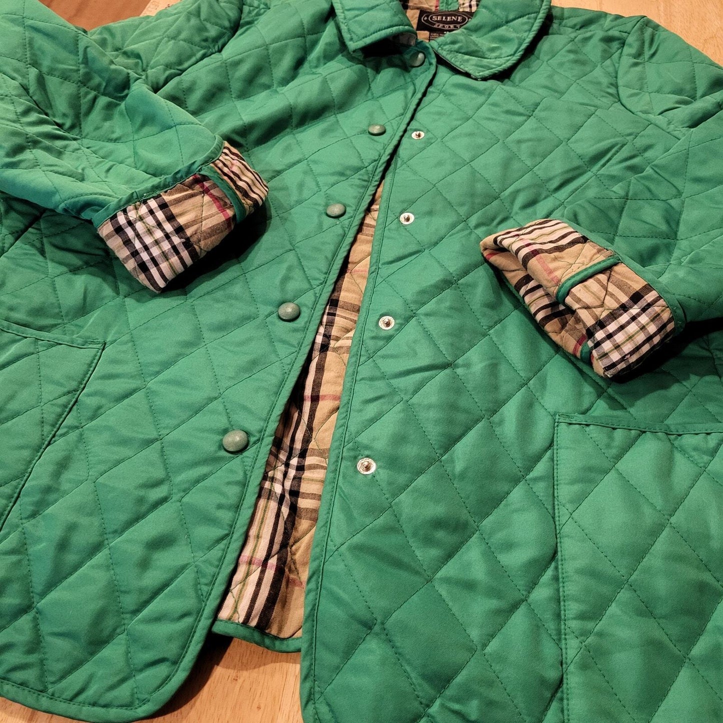 Selena Sport Green Quilted Jacket Plaid Tartin Lined Pockets XL