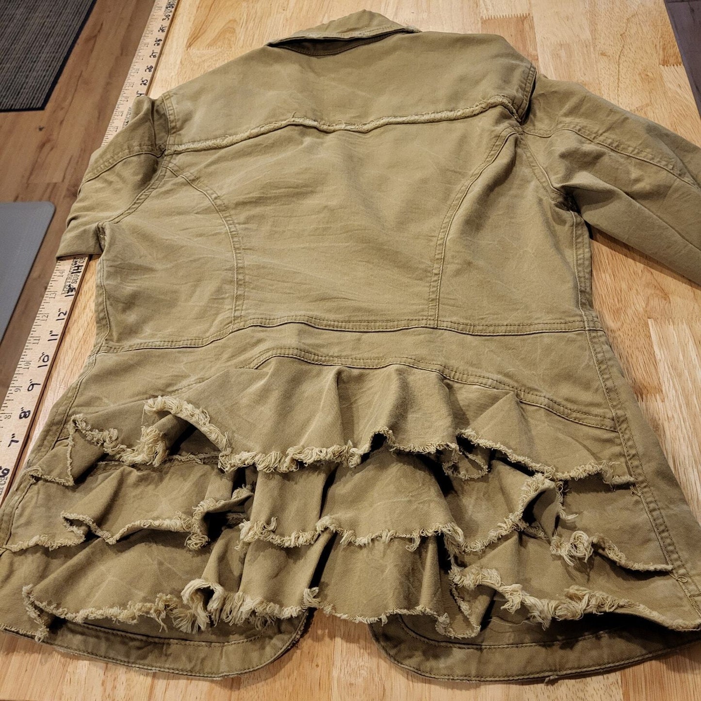 Khaki beige Free People Ruffle Back lace up sleeve Coat (See Bleach Mark) 