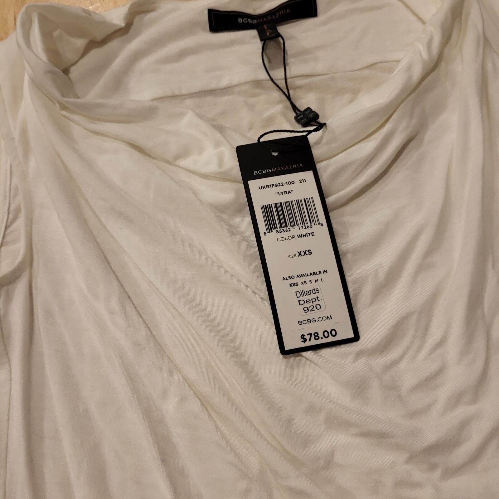NWT BCBGMAXAZRIA XXS Lyra White Sleeveless Cowl Neck Knit T-Shirt