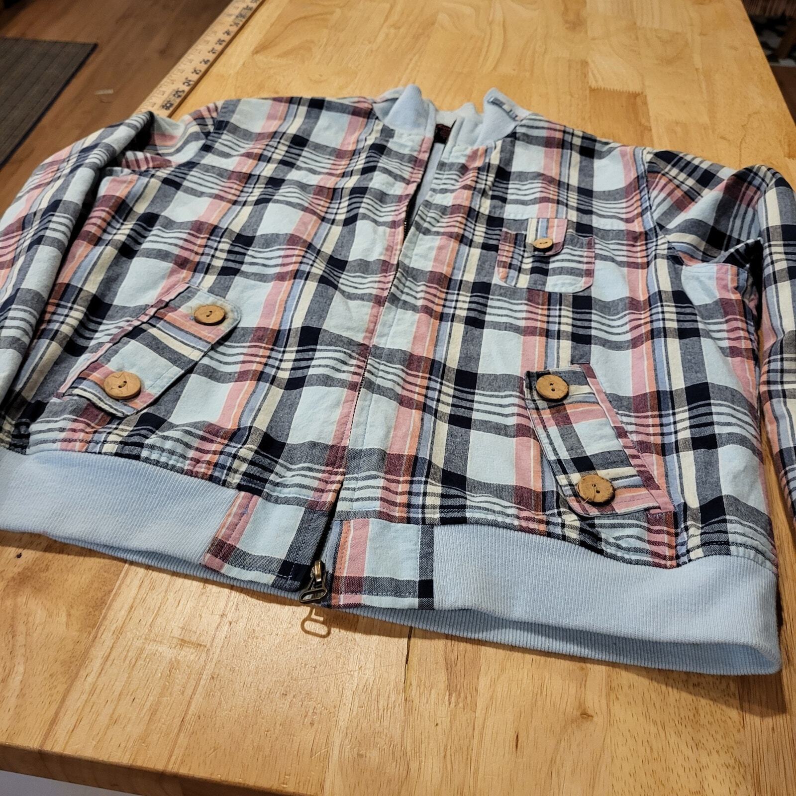 Feathers 100% Cotton 90's Plaid Blue Y2K Bomber Jacket Pockets Zipper large