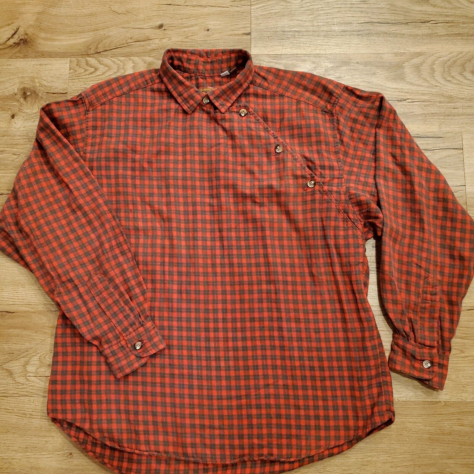 Vintage Ruff Hewn Red Plaid Flannel Shirt Button Yoke Detail Made in USA 12
