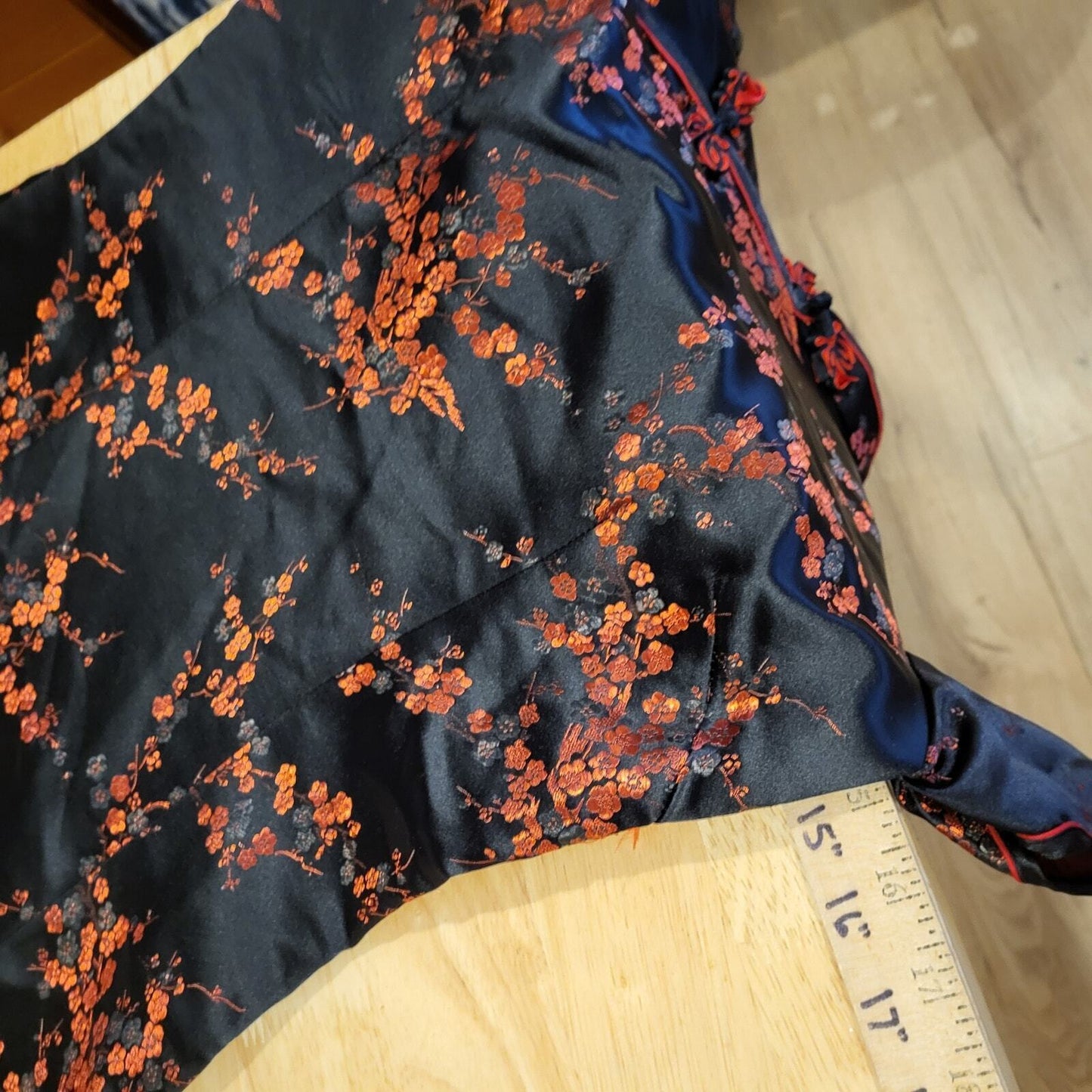 Black & Red Brocade Traditional Chinese Satin Floral Dress Mandarin Collar 15' p