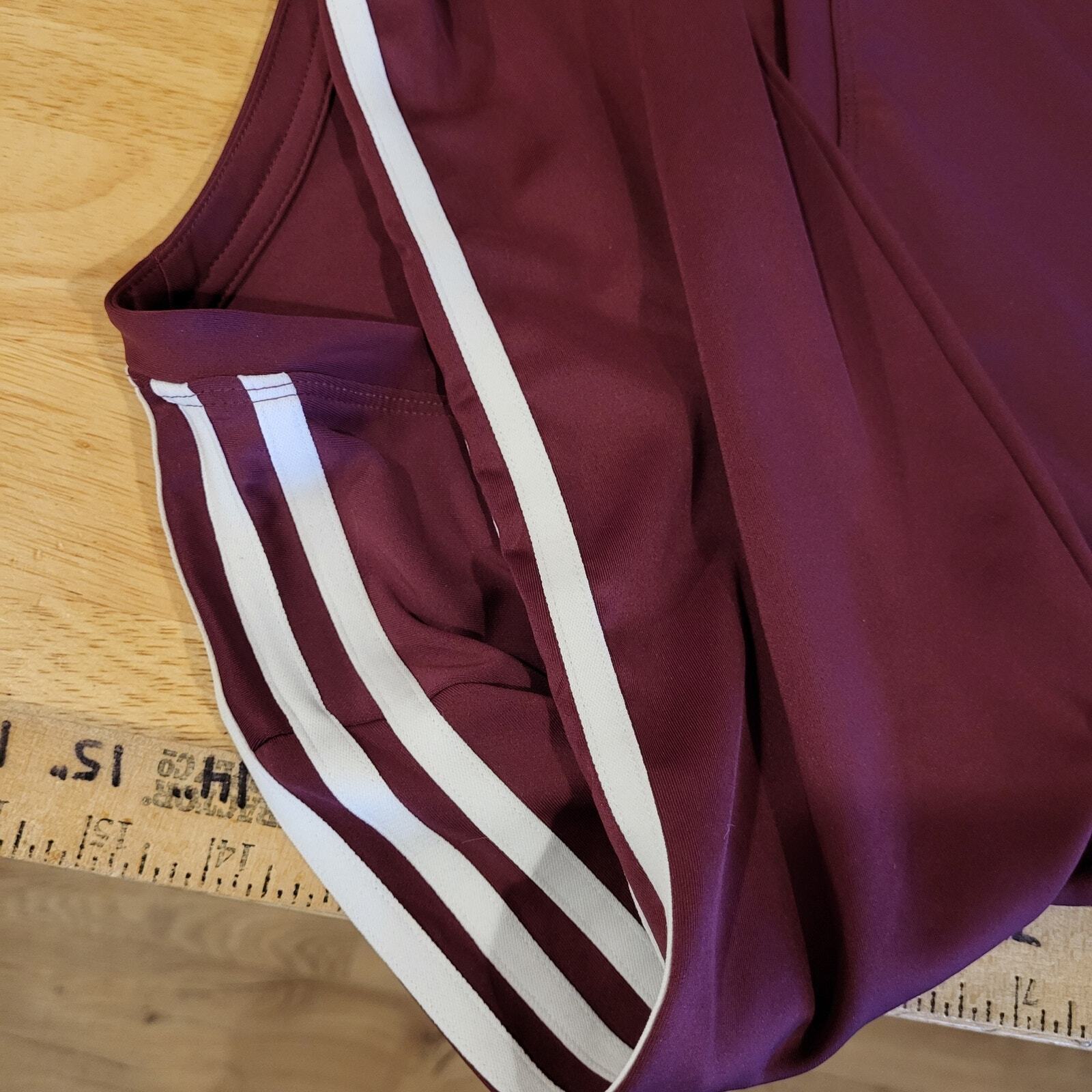 Adidas Originals Maroon Burgandy Long Sleeve Cropped Top Arm Stripe Stretch XL