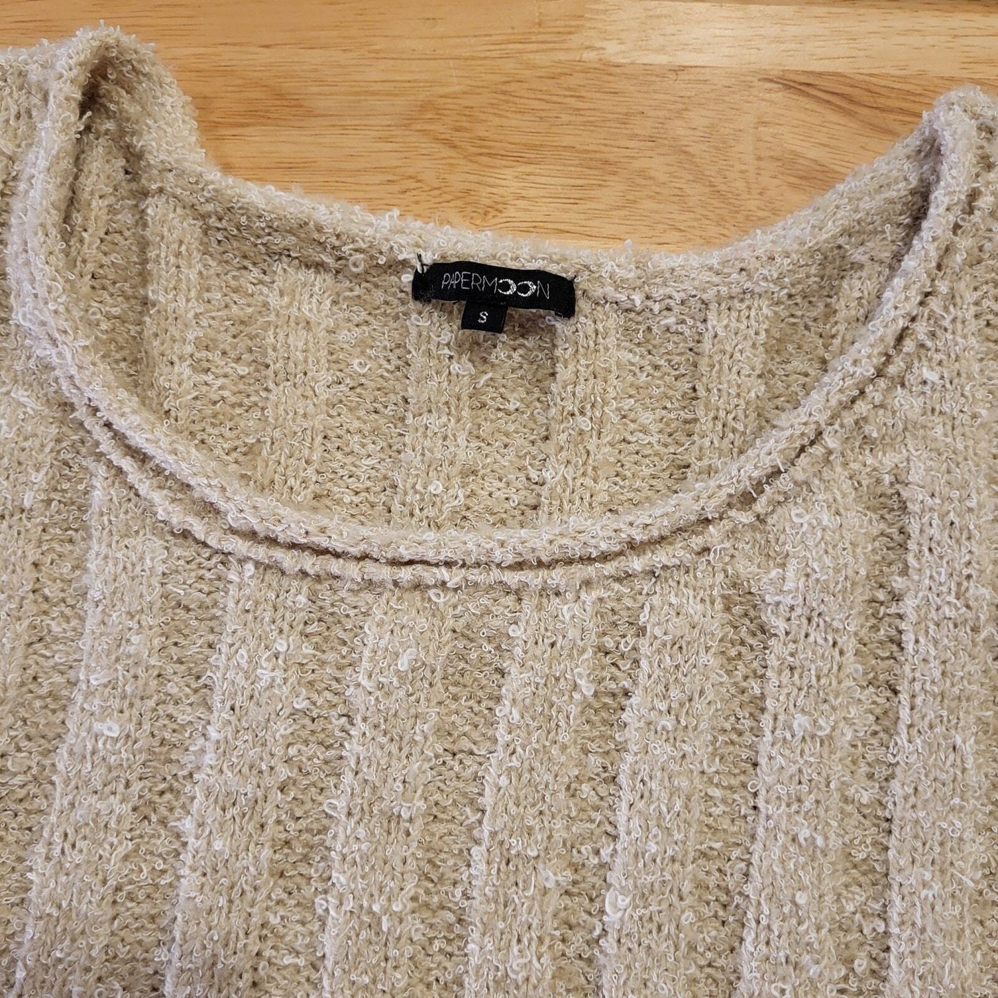 Beige Slouchy Boxy Knit Paper Moon Cropped Sweater Ballet Core Small 25" P2P
