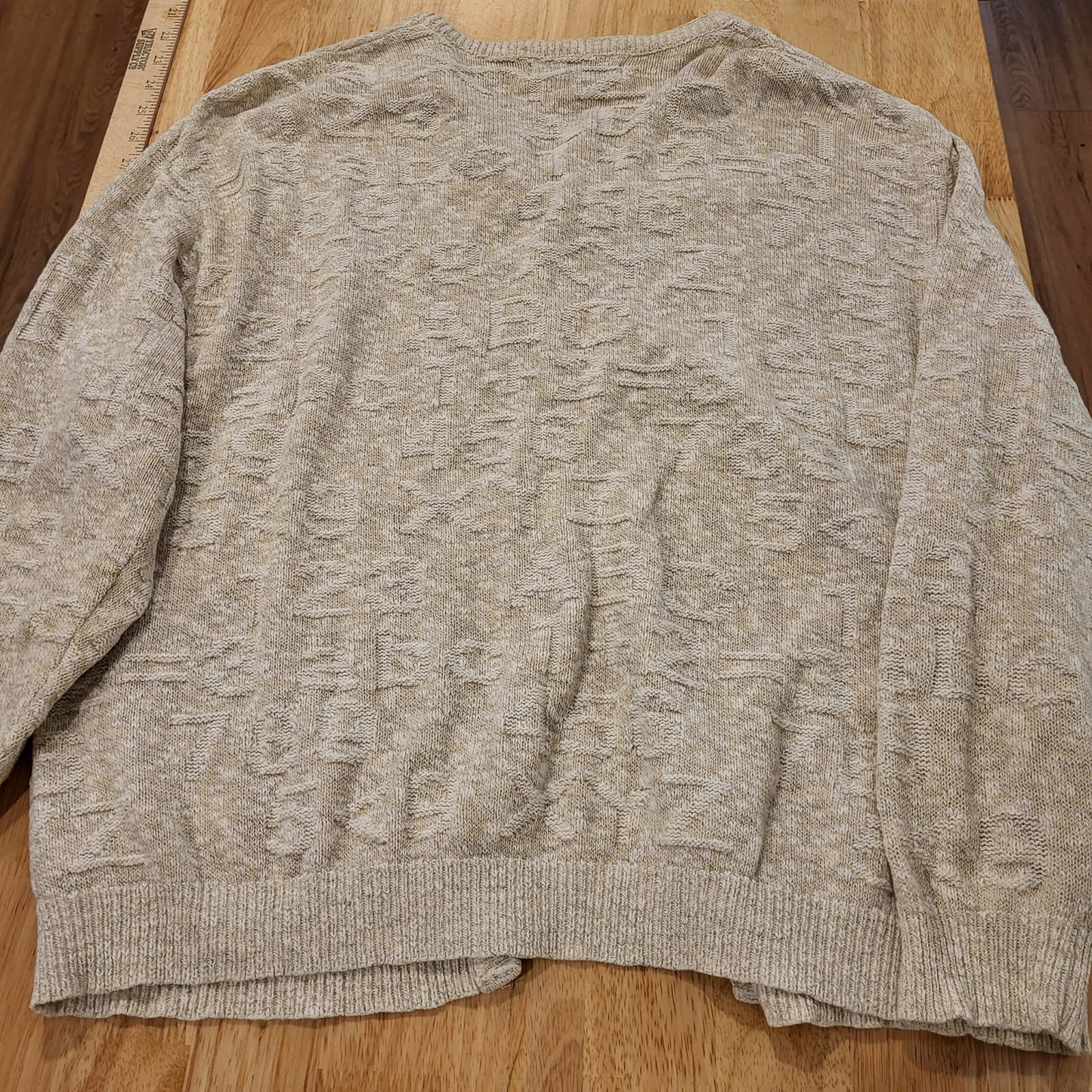 Vintage Sweater School Teacher Theme Embossed ABC 123 Beige Cardigan Large USA