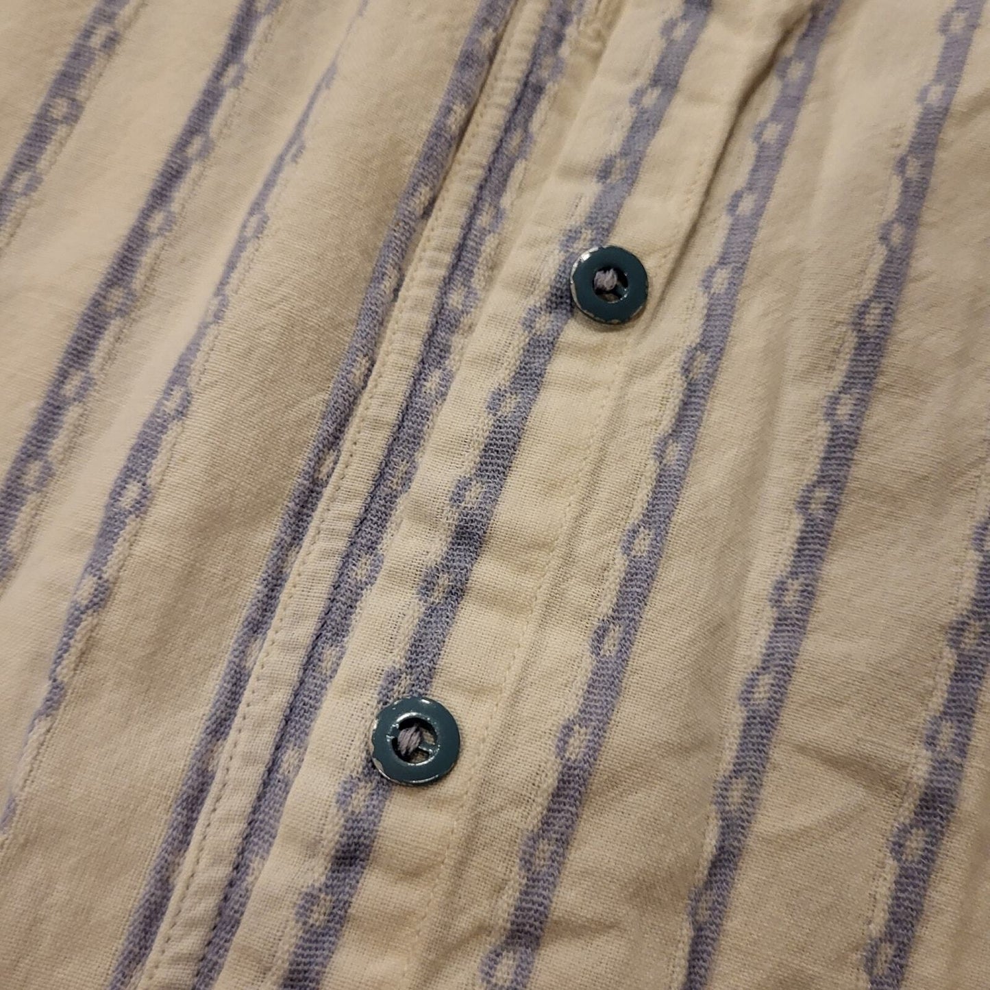 Vintage Blue & White Striped Details Button Down Collared 100% Cotton medium 