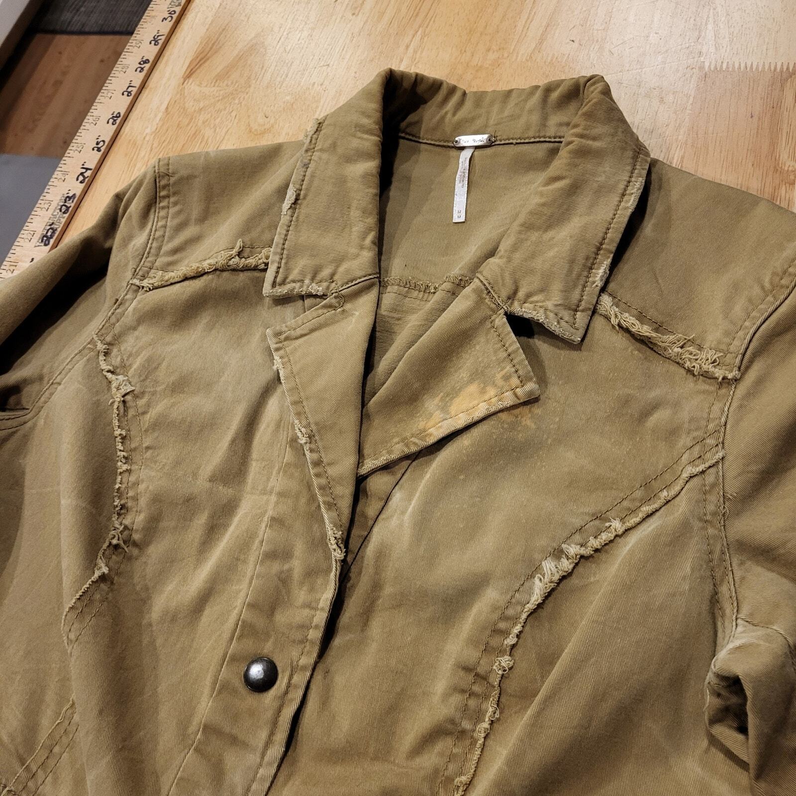 Khaki beige Free People Ruffle Back lace up sleeve Coat (See Bleach Mark) 