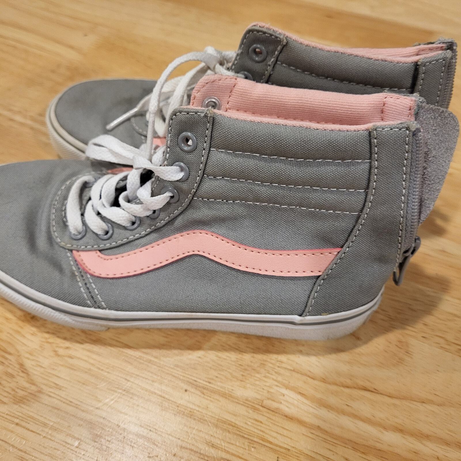 Girls Grey and Pink Vans Sk8 Hi Zip Back 13.5 Sneakers