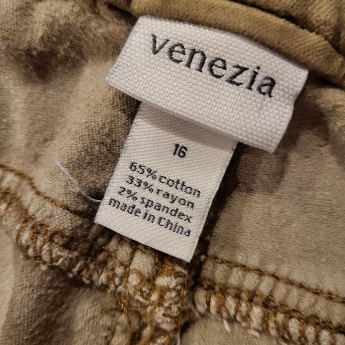 Vanezia Camel Soft Cotton Blend Velvet Straight Leg Pants SZ. 16 29" Inseam