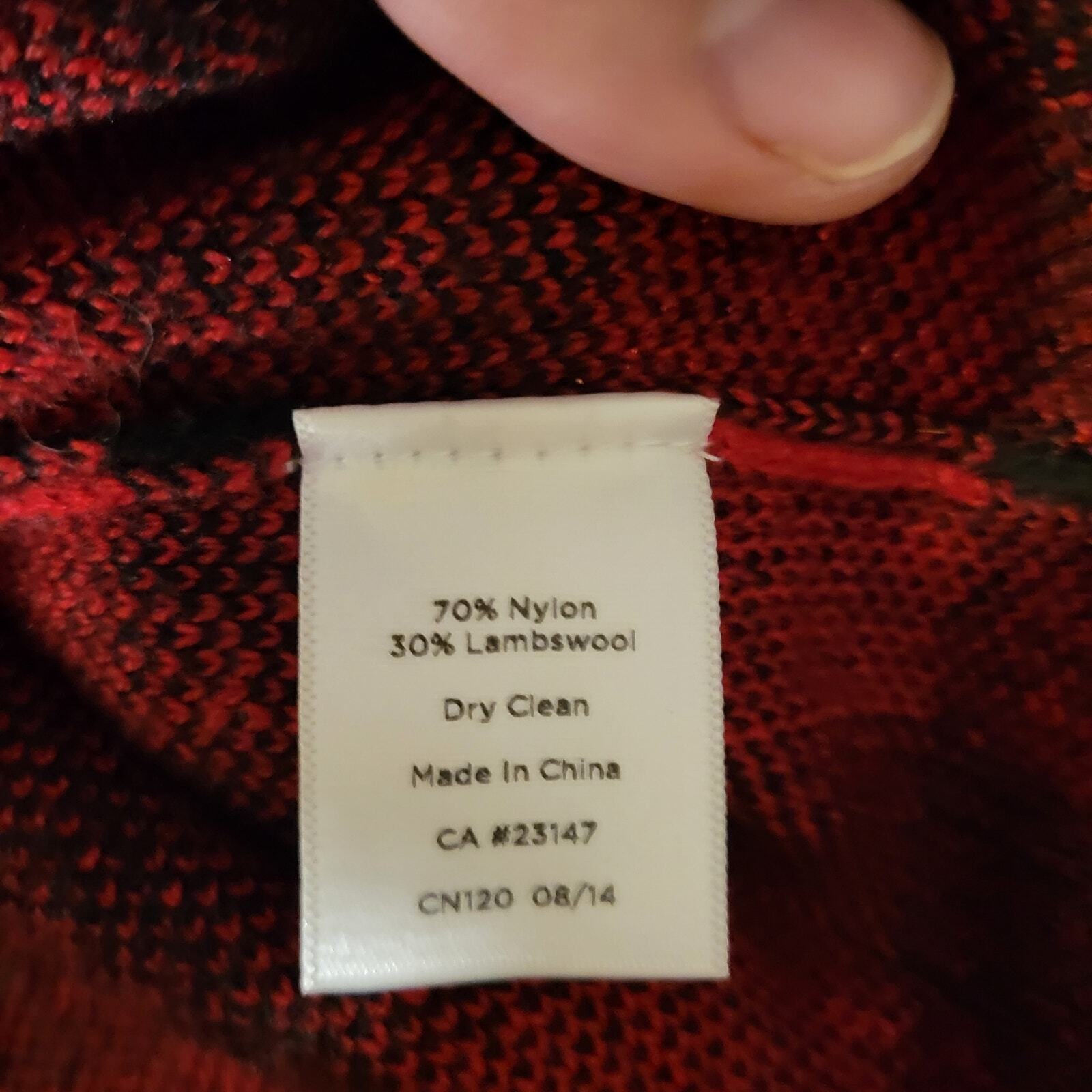 Talbots Red Buffalo Check Sweater Dress Gold Zip Wool Rayon Blend Knit Large