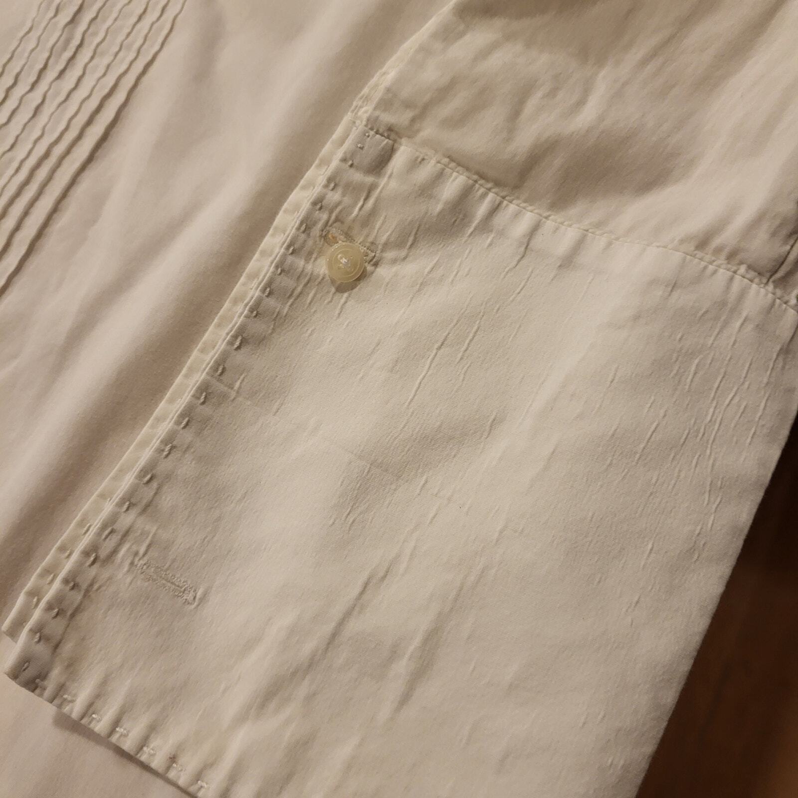 Tahari White Cotton Blouse Pleated Lattice Hem Button Detail 19" P2P