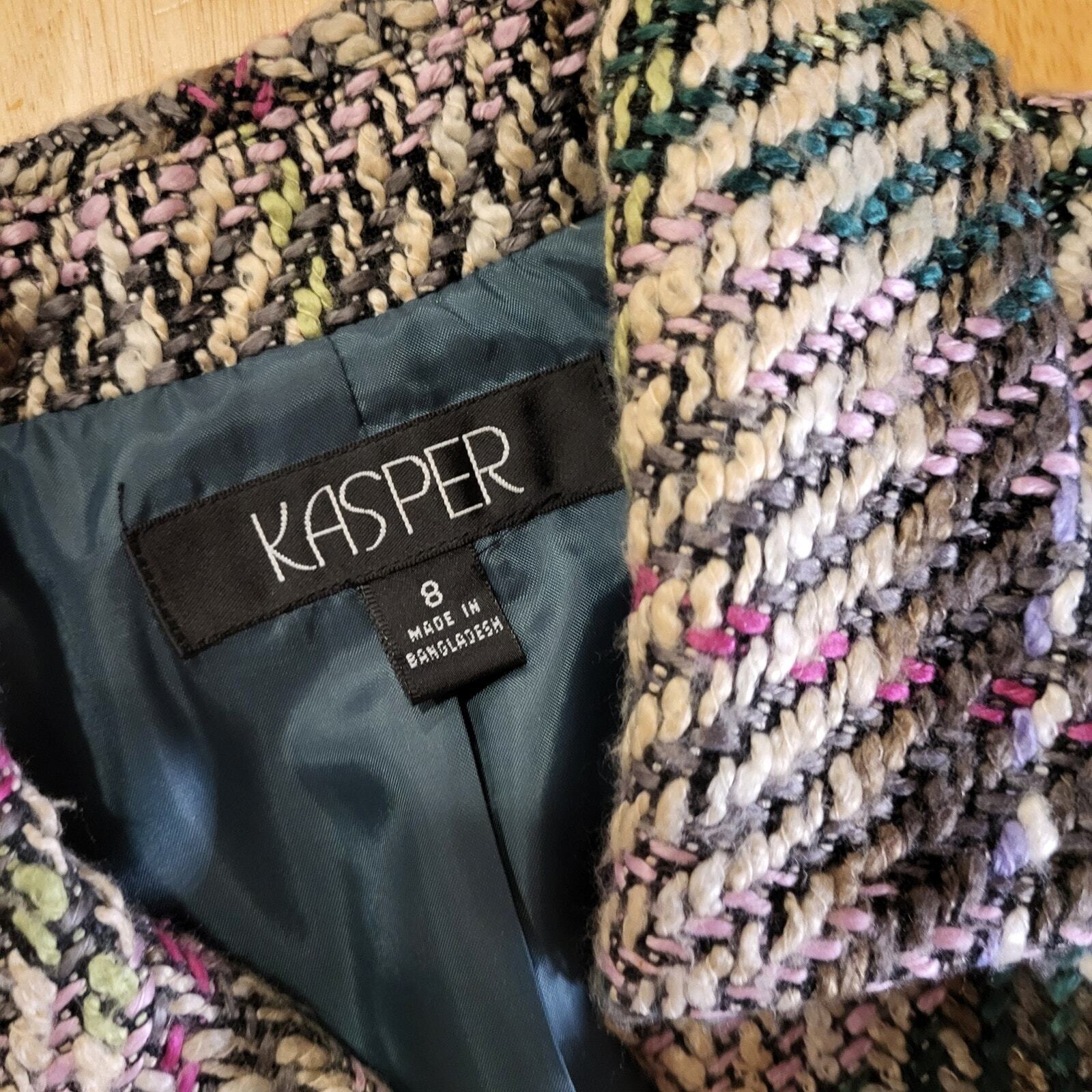 Kasper Pink & Green Tweed Coat 23" Long 19" P2P Pockets Super Cute