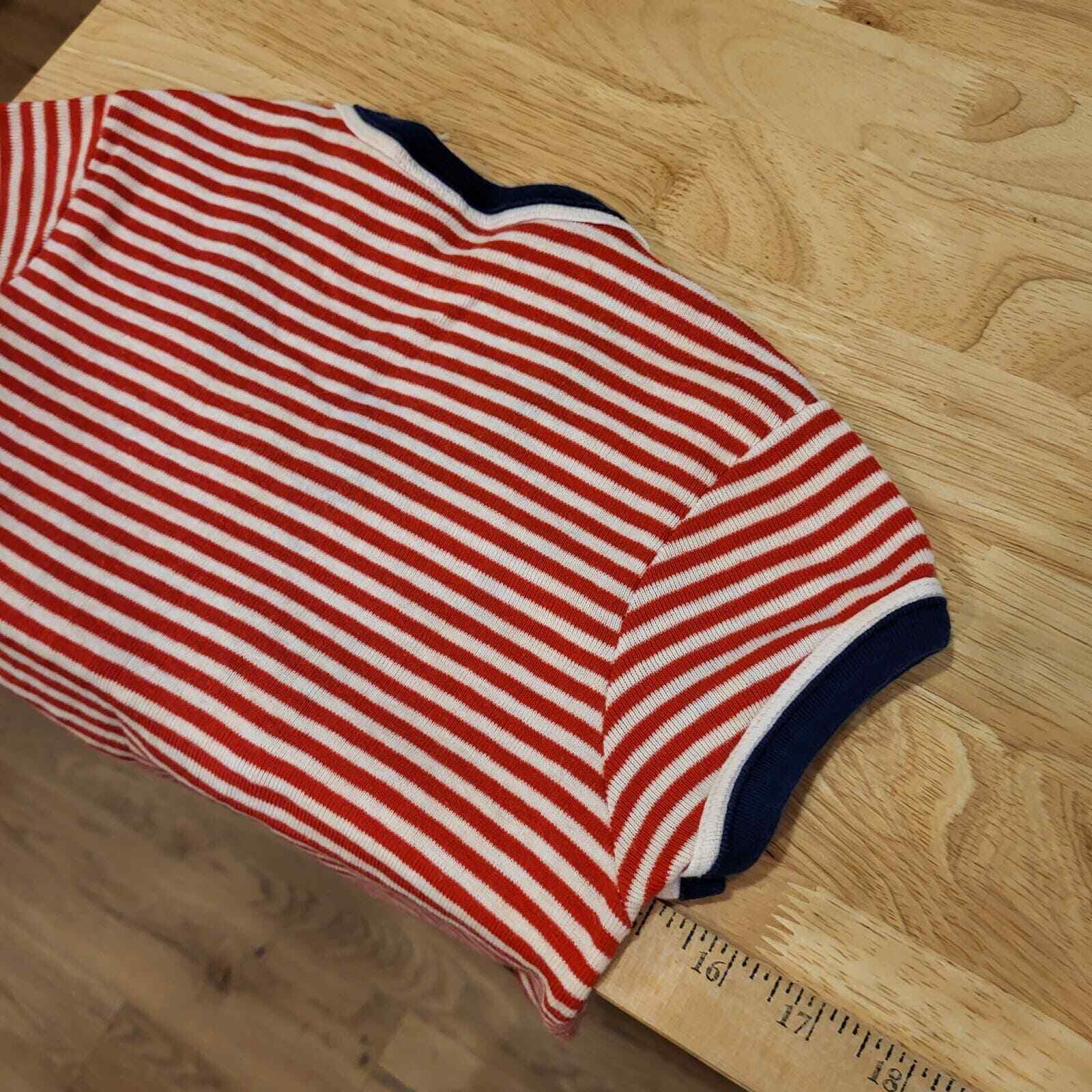 Vintage Red White Blue Striped First Mate Knit 100% Cotton Short Sleeve T-shirt