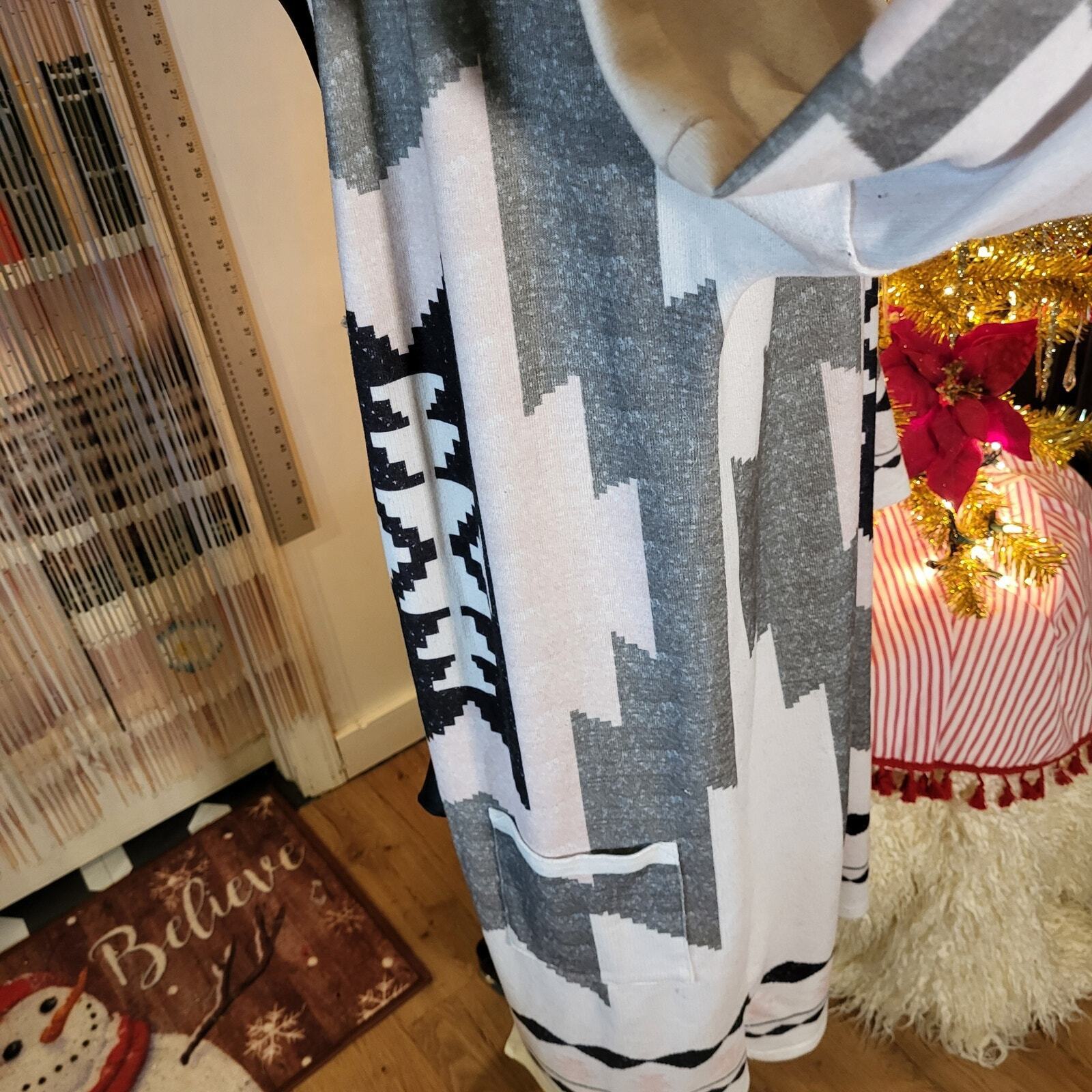 Aztec Print Long Jersey Cardigan Pink Gray Black Lightweight Probably Shein