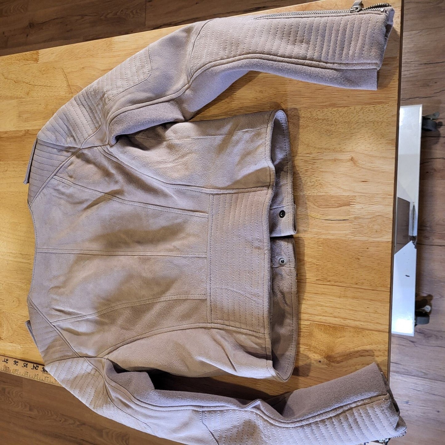 BCBGMAZAZRIA xs Cream Beige Suede Moto Jacket 100% Goat Leather