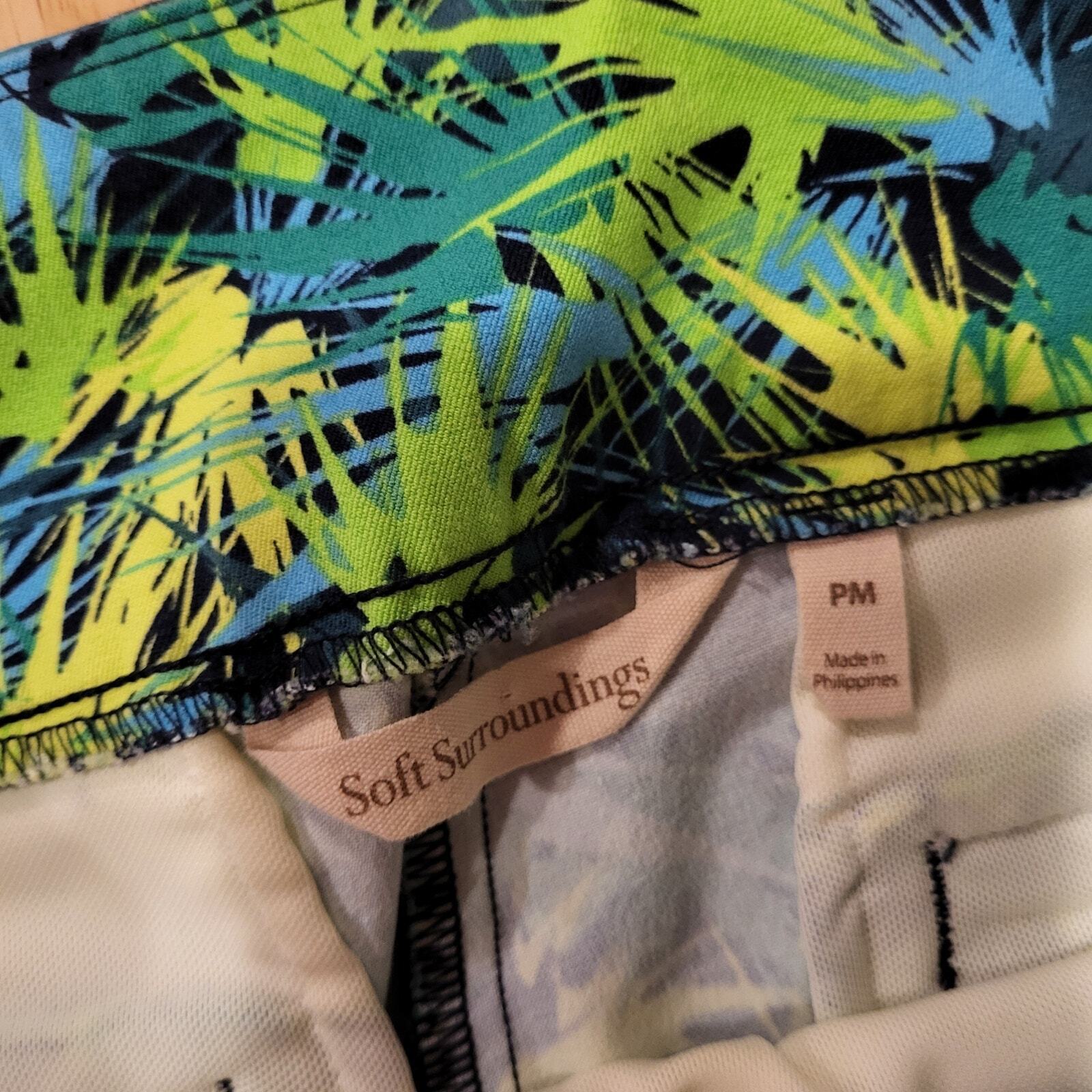 Soft Surroundings Blue & Green Pencil Pants Petite Medium Ankle Slit Colorful