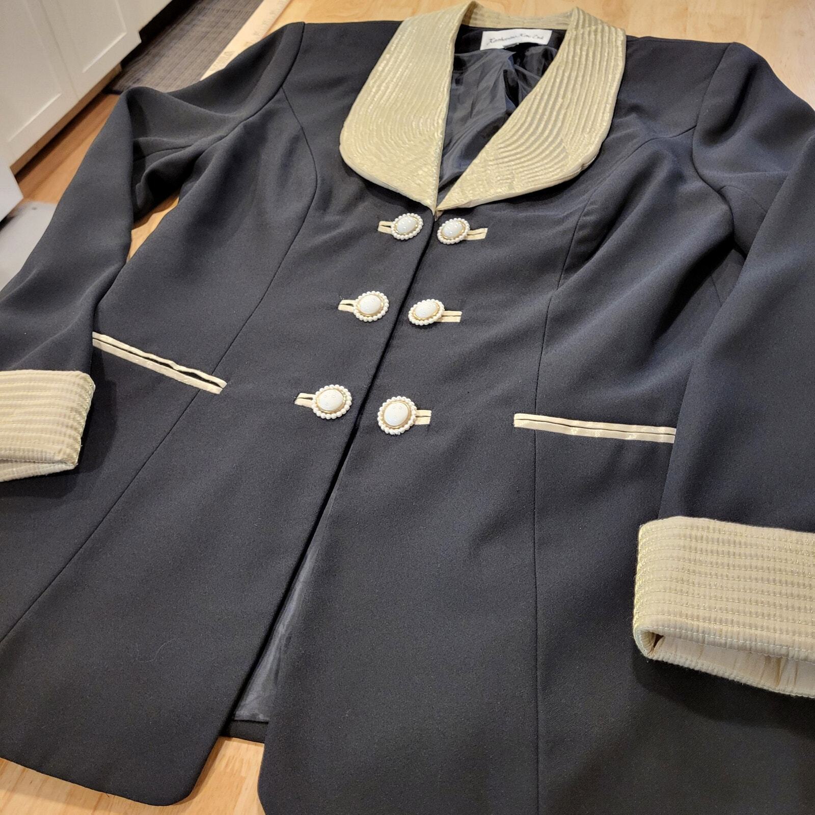 Vintage Katherine Kay Black with Gold Trim Blazer Coat 18" pit 2 pit