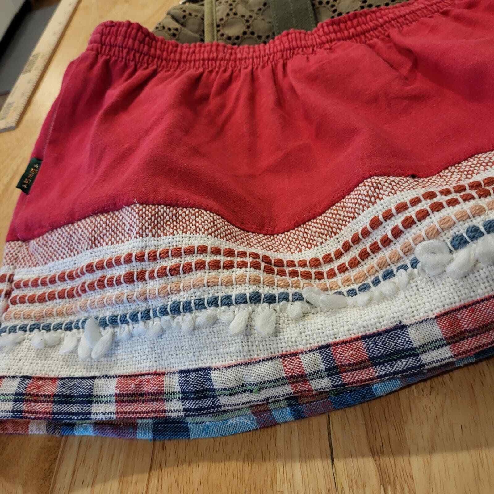 #upcycled vintage Red Elastic waist Mini Skirt Bohemian Hand Made 