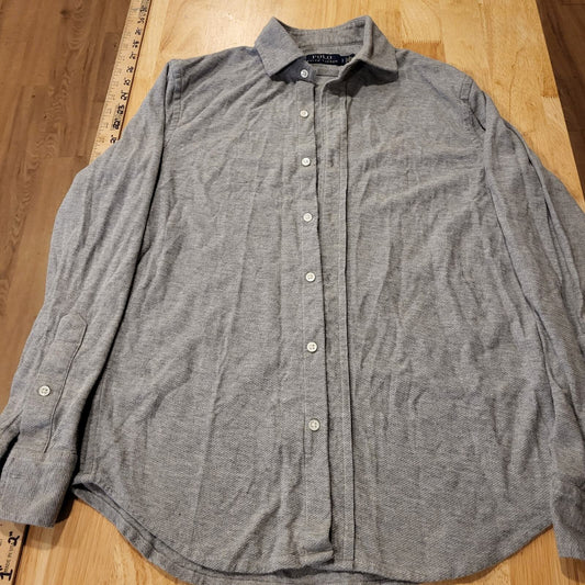Heather Gray Waffle Knit Women's PS Button Down Collar Shirt Long Sleeve