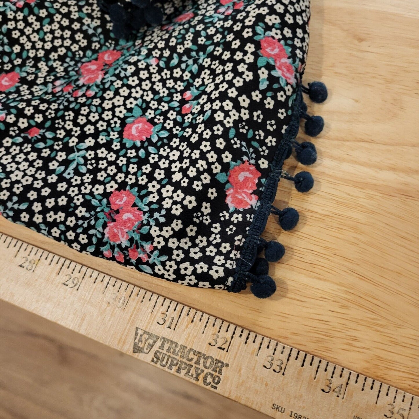 Floral dress Size Large Black & Pink Pom Pom Hem A-line Off The Shoulder Elastic