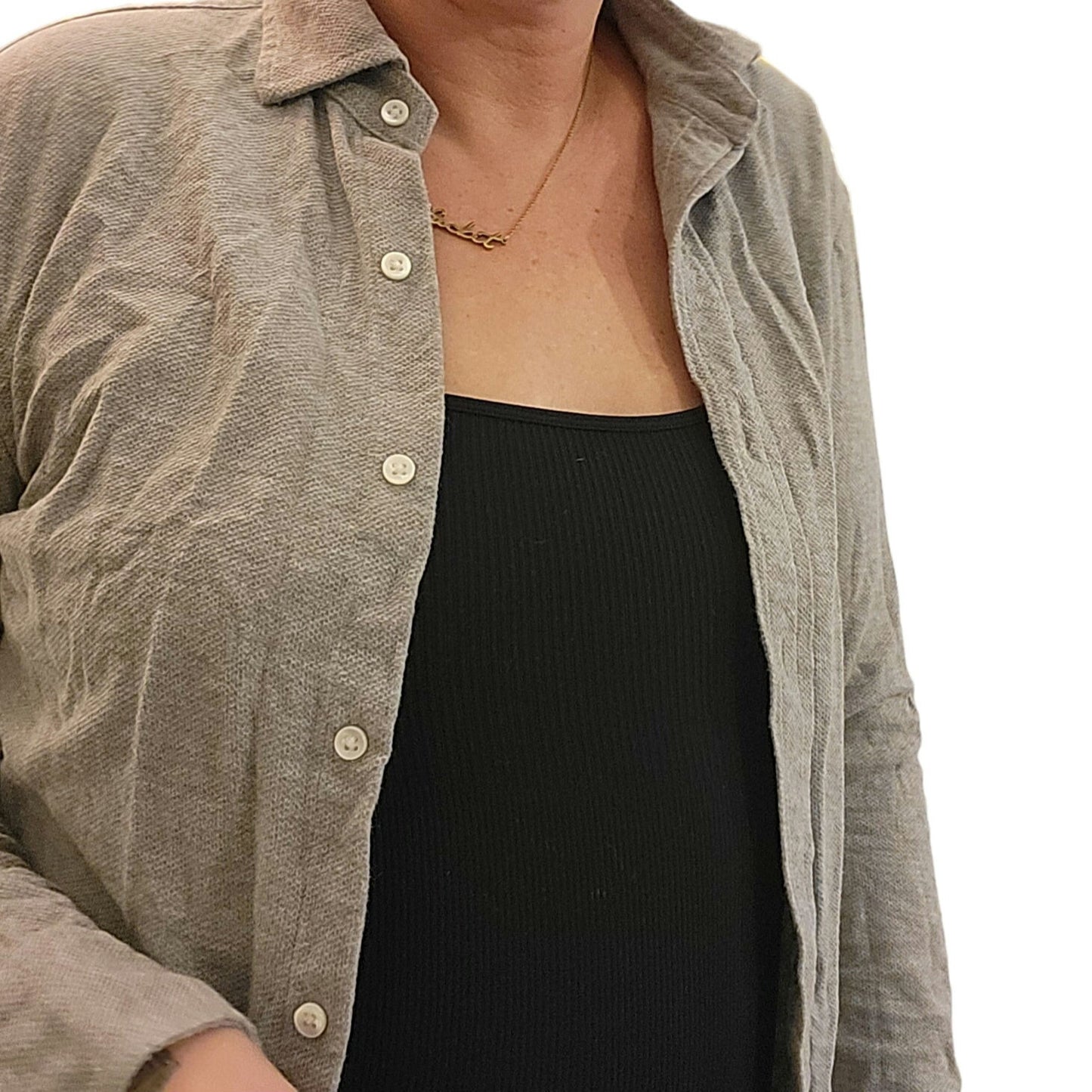 Heather Gray Waffle Knit Women's PS Button Down Collar Shirt Long Sleeve