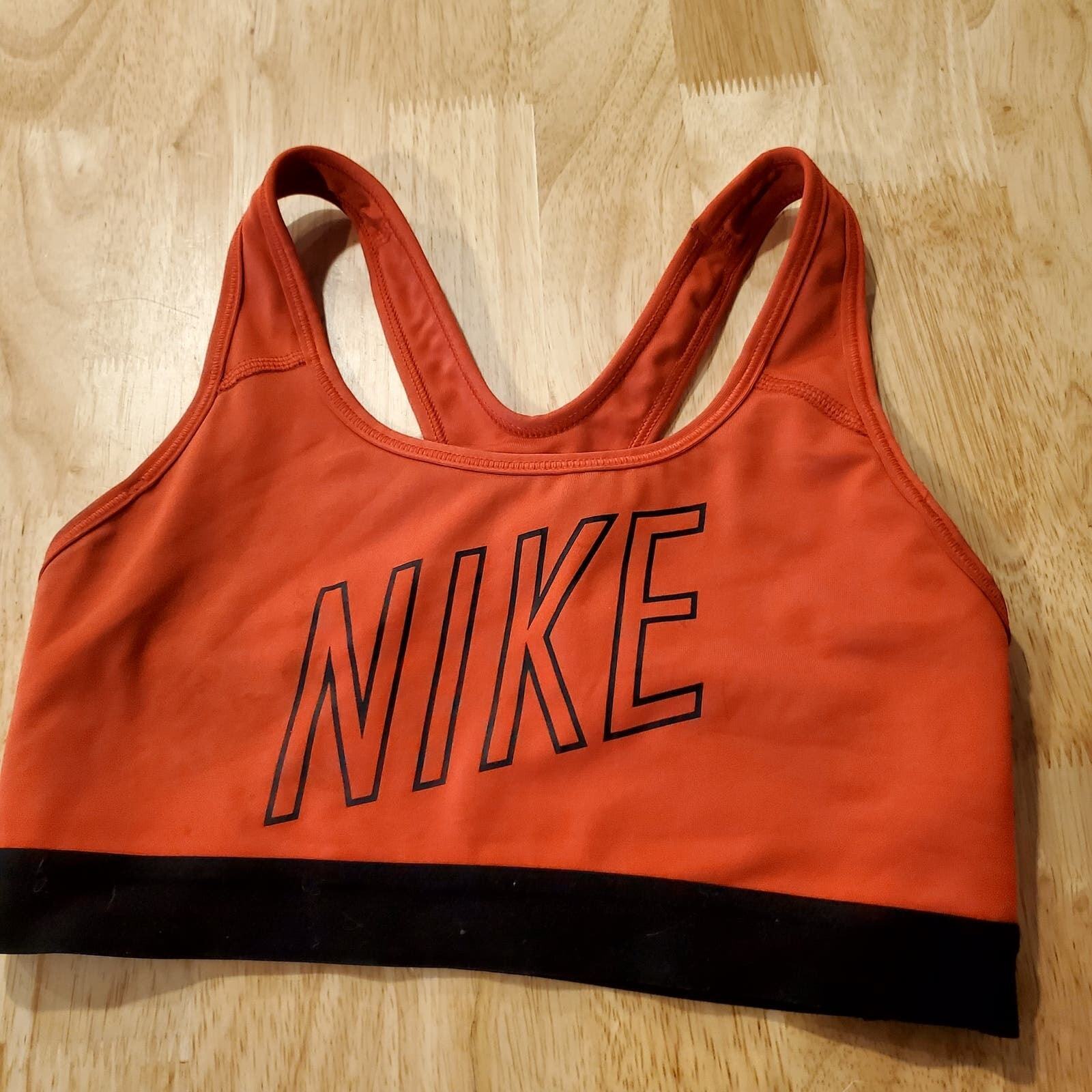 Red Nike Sports Bra Script Print Black Trim Elastic Small
