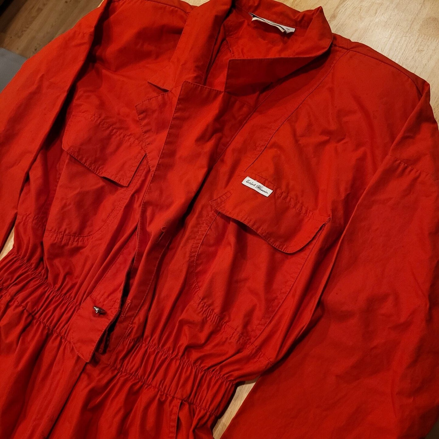 Vintage Red Saint Germain Paris Jumpsuit Elastic Waist Zip 28"-38" Waist