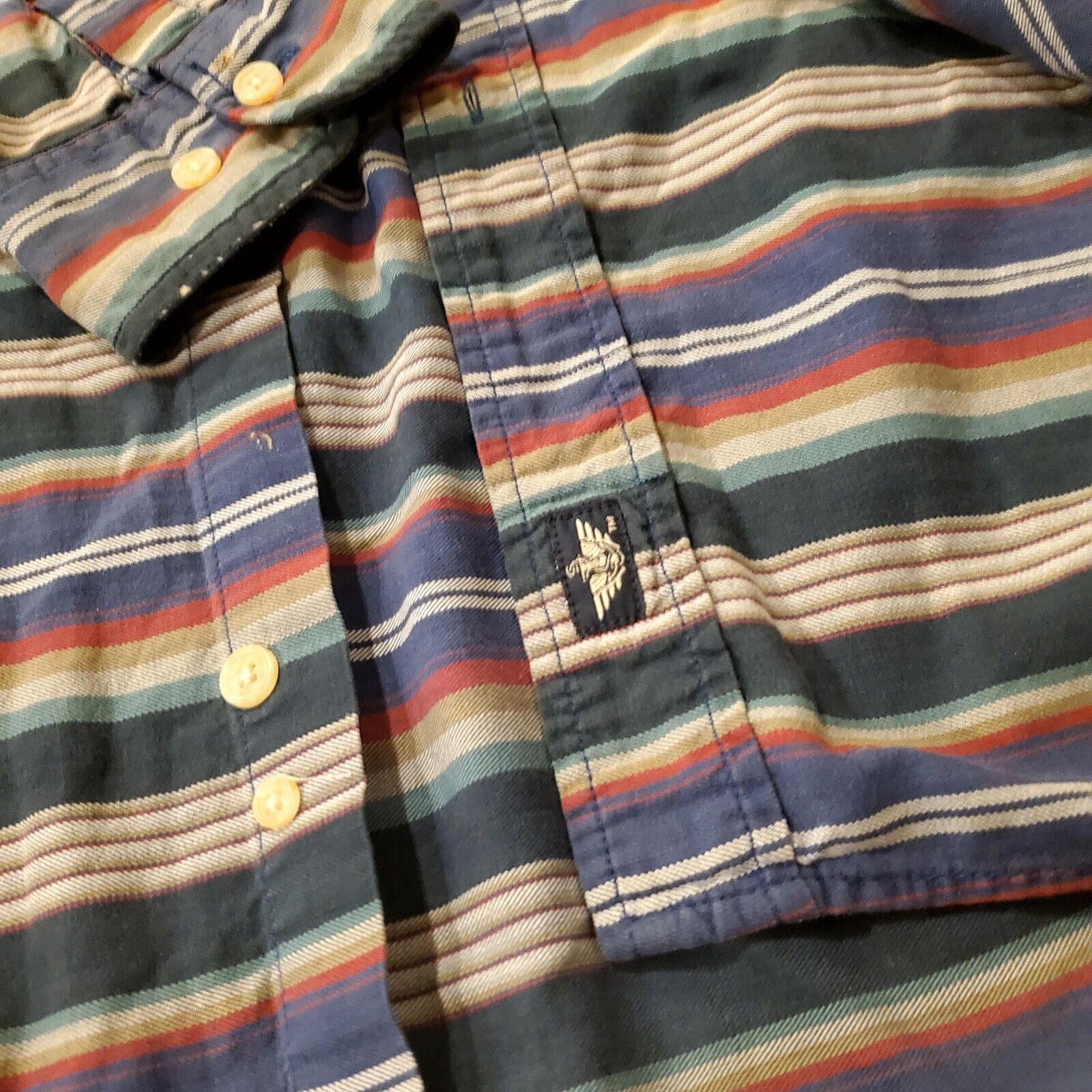 Vintage Dockers Striped Shirt Men's Large Button Down Long Sleeve White Green