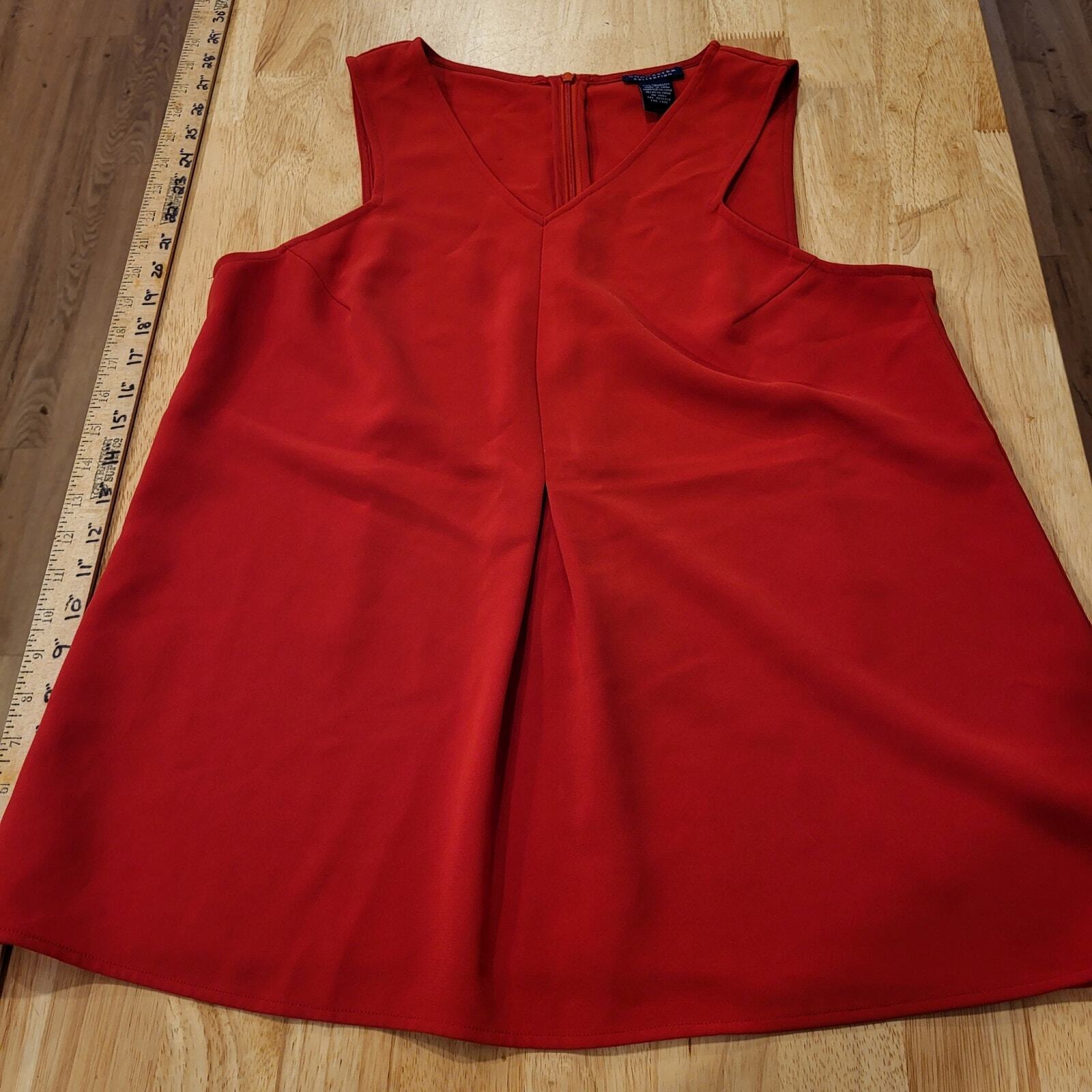 Red Doncaster size 8 Sleeveless Blouse Dart Detail  19" P2P 25" shoulder to hem