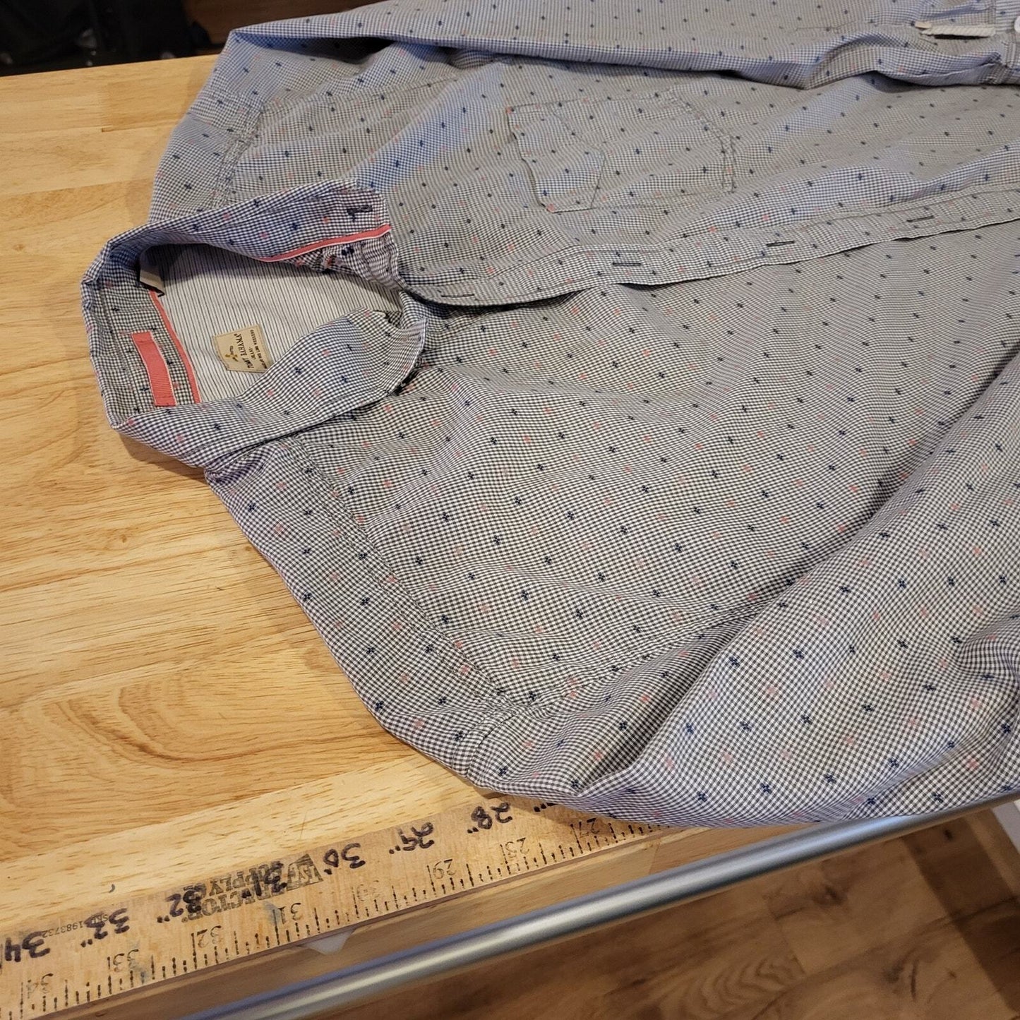 Tommy Bahama Jeans Blue Striped Cotton Shirt XL Collar Button Pocket
