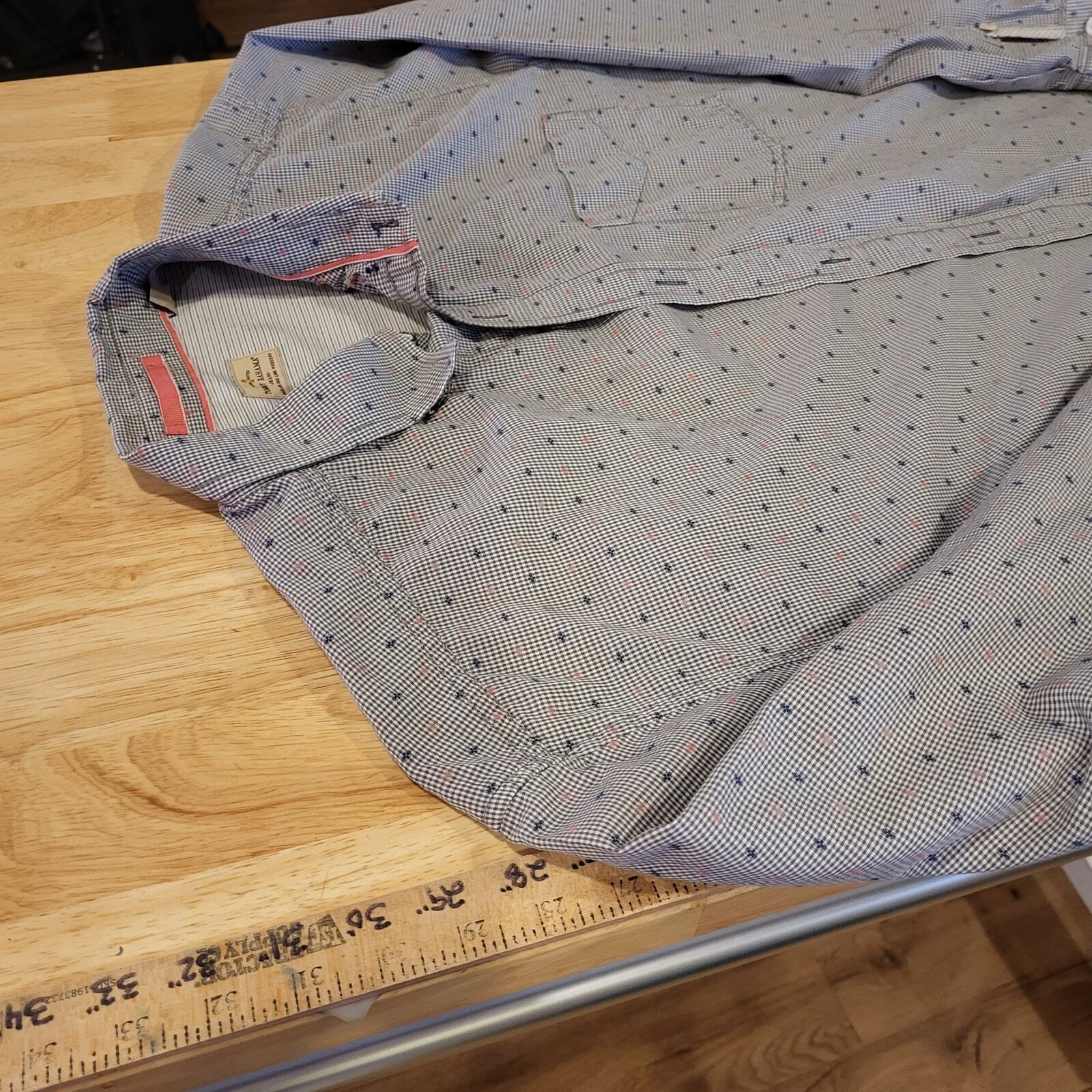 Tommy Bahama Jeans Blue Striped Cotton Shirt XL Collar Button Pocket