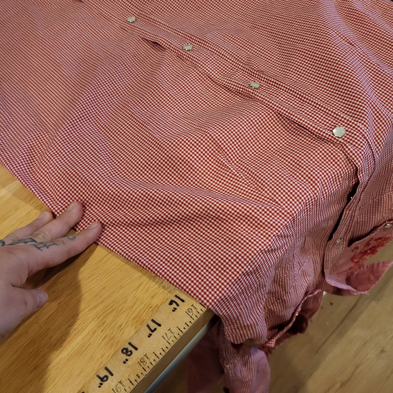 Vintage Sailor Jerry Red Gingham Pearl Snap Shirt Dress 18" P2P 32" Waist