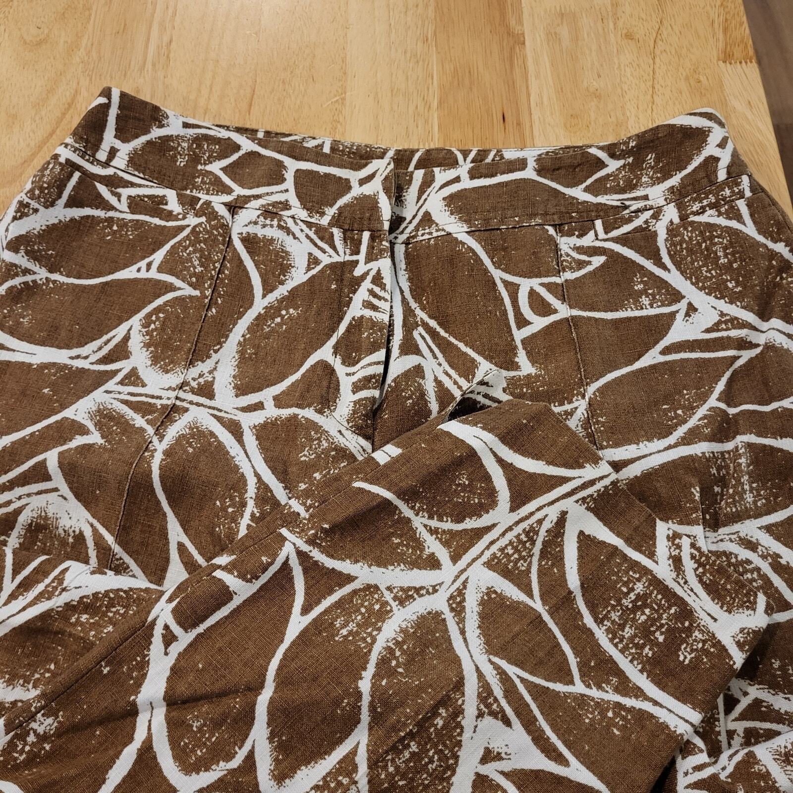 Rafaella 100% Linen Brown & White Cropped Pants