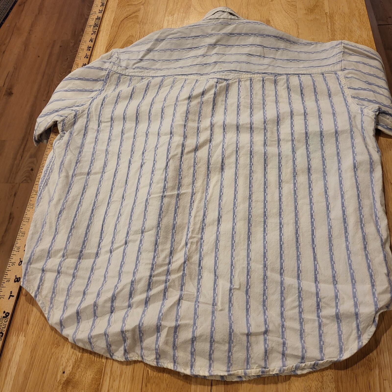 Vintage Blue & White Striped Details Button Down Collared 100% Cotton medium 