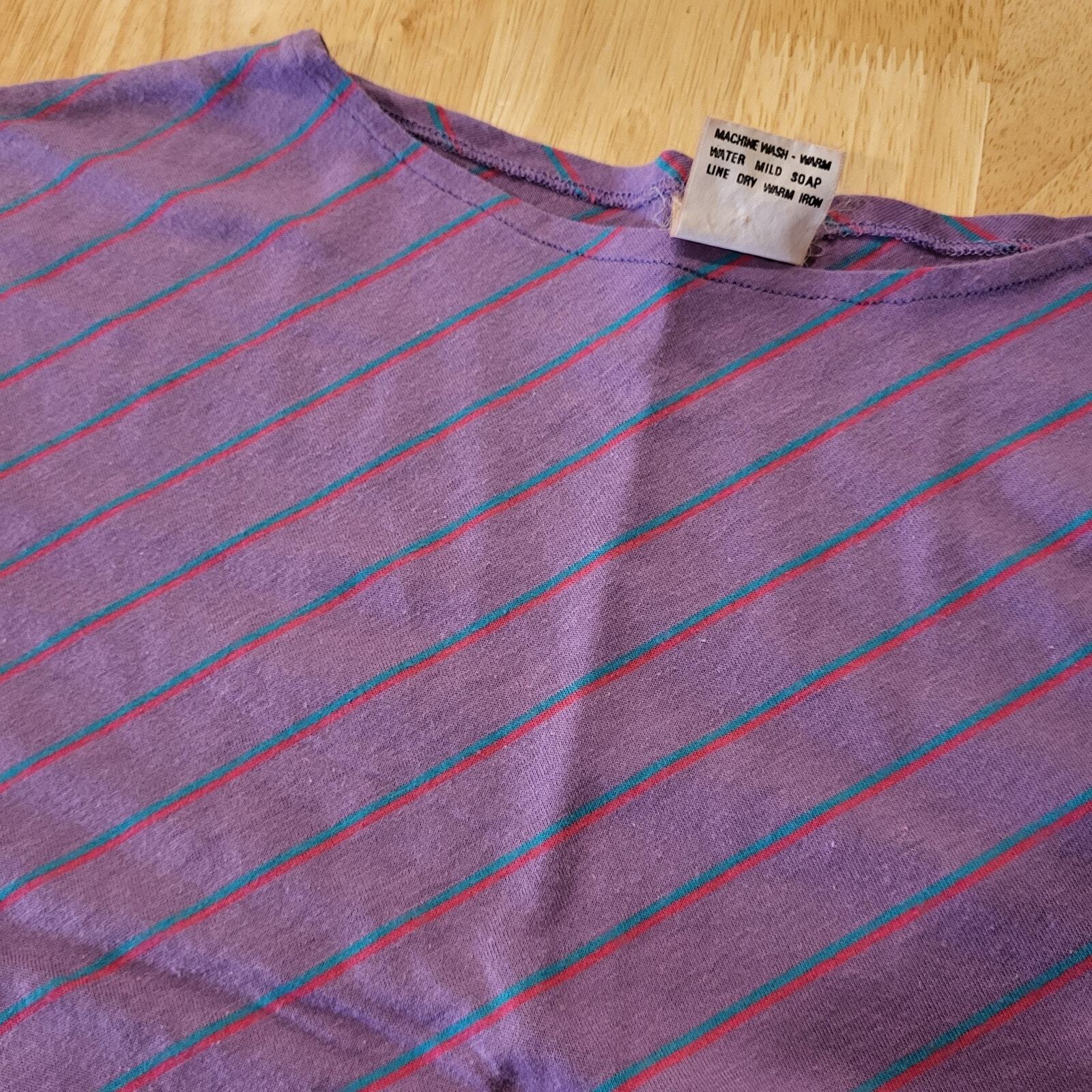 Vintage 80's Purple Off Shoulder Boat Neck Striped Flash dance Cropped Tshirt 